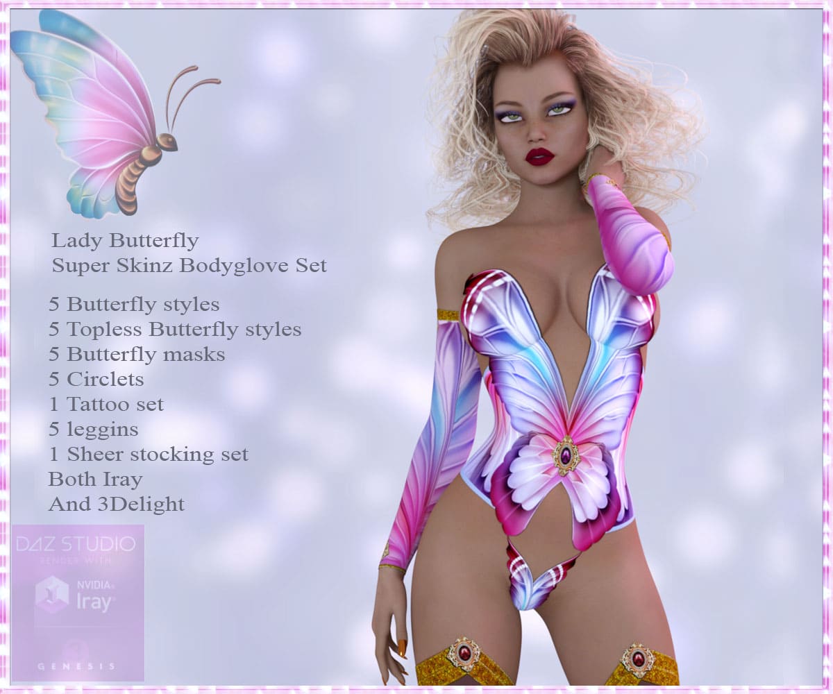 A#1 Lady Butterfly Bodyglove Set_DAZ3D下载站