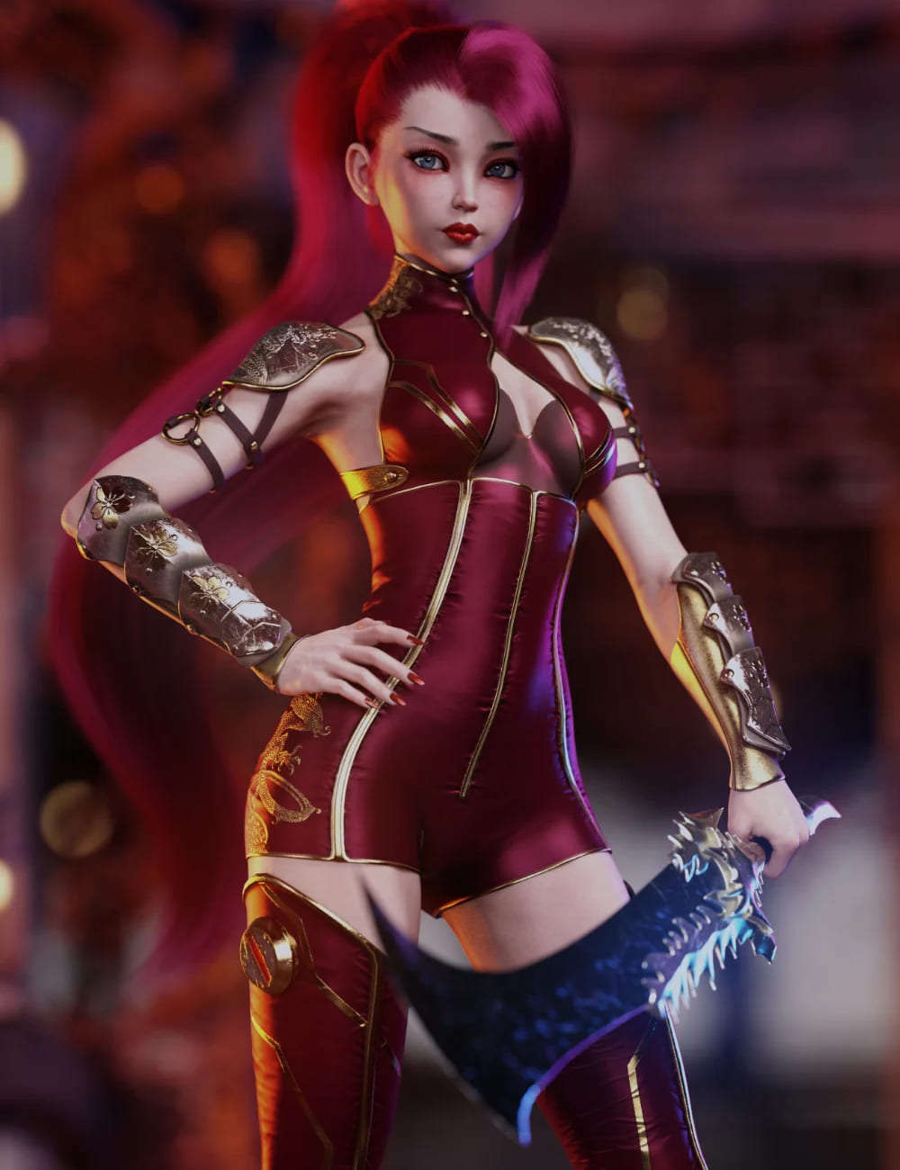 Crimson Dragon Outfit for Genesis 8 and 8.1 Females_DAZ3D下载站