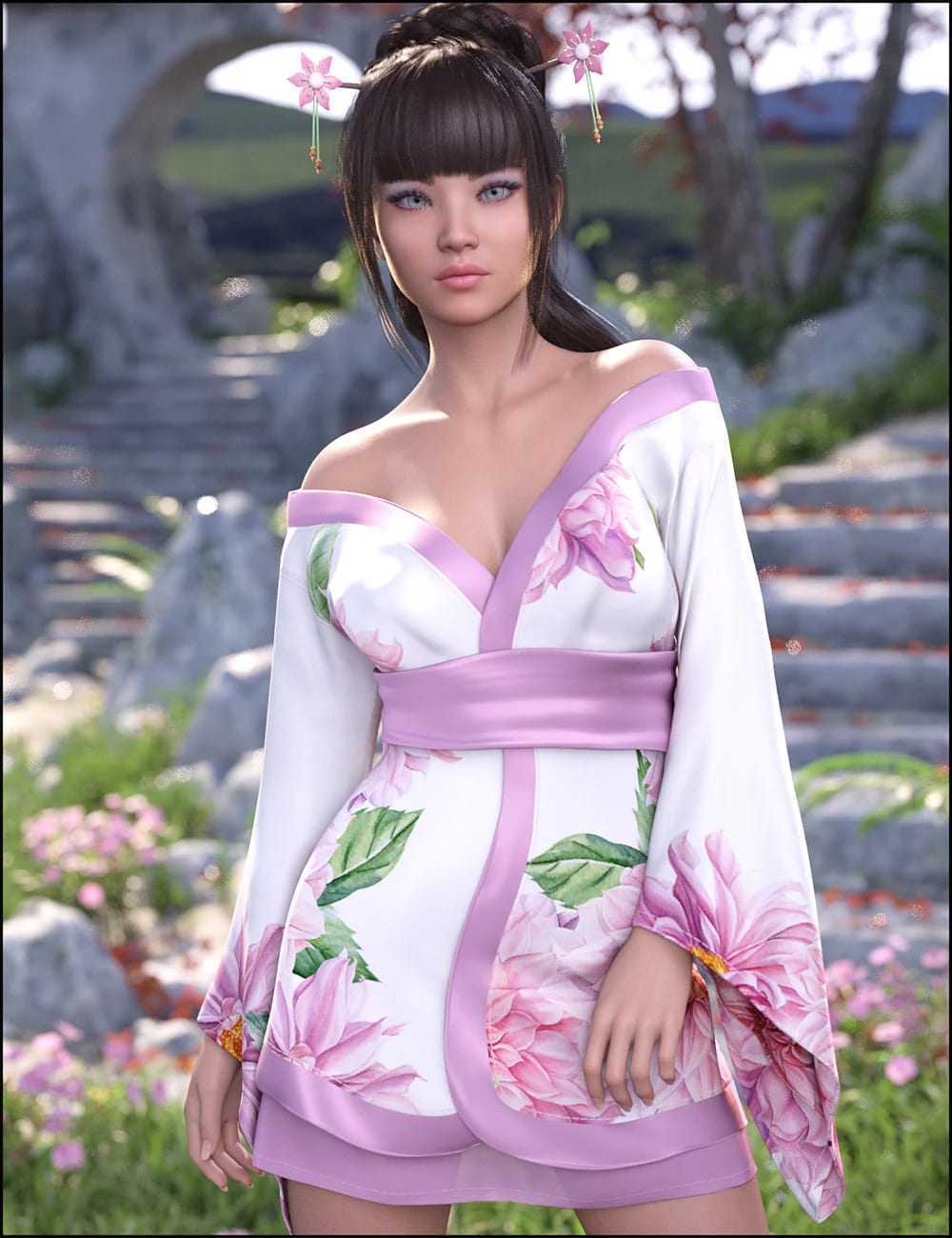 dForce Koharu Kimono for Genesis 8 Female_DAZ3D下载站