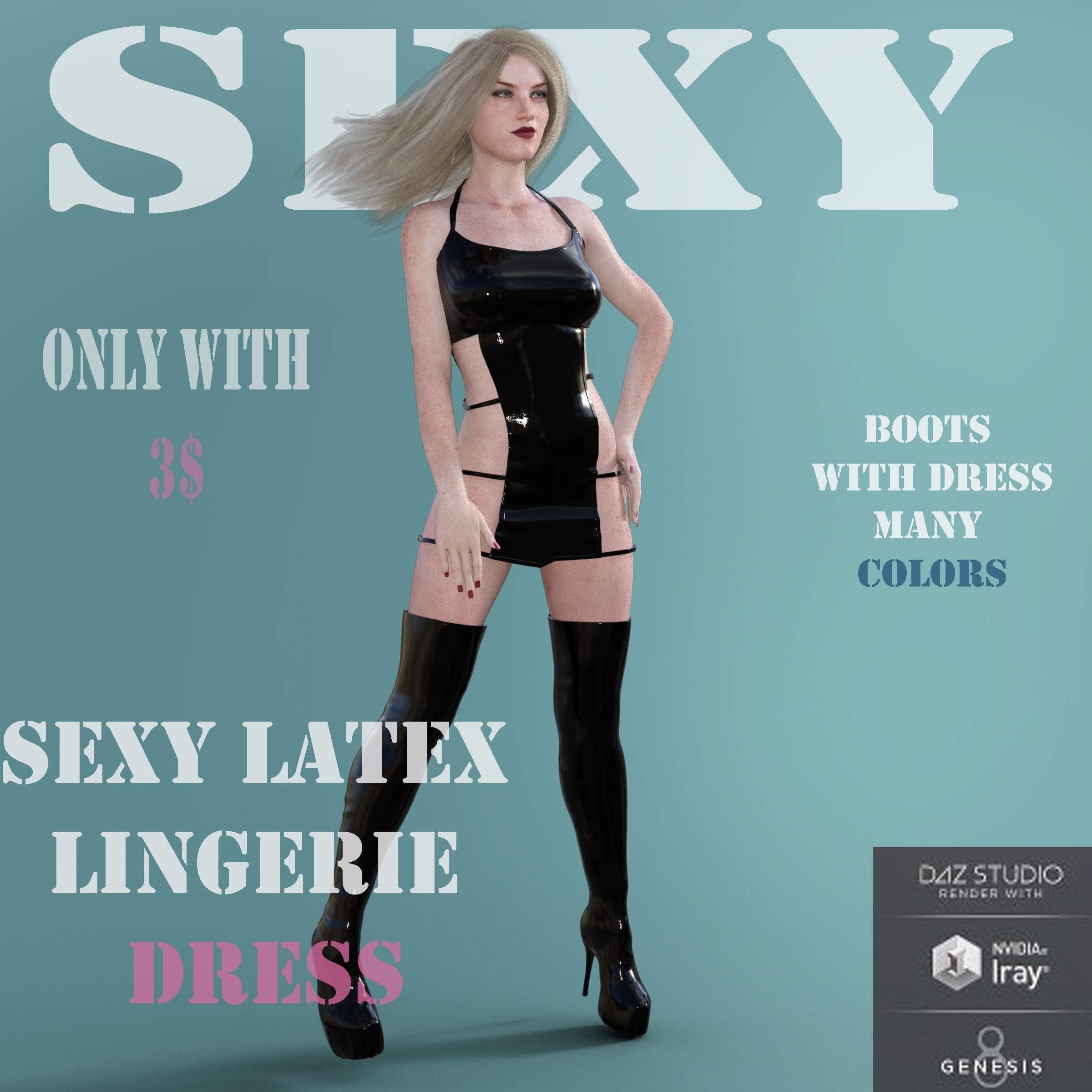 Sexy Latex Lingerie Dress_DAZ3D下载站