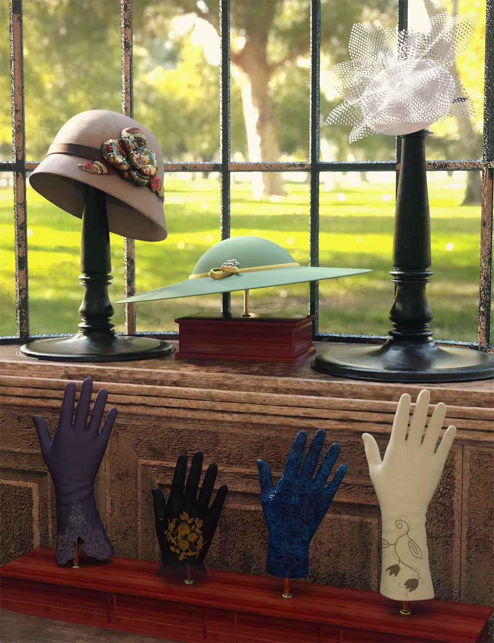 Vintage Hats and Gloves for Genesis 8 and 8.1 Females_DAZ3DDL