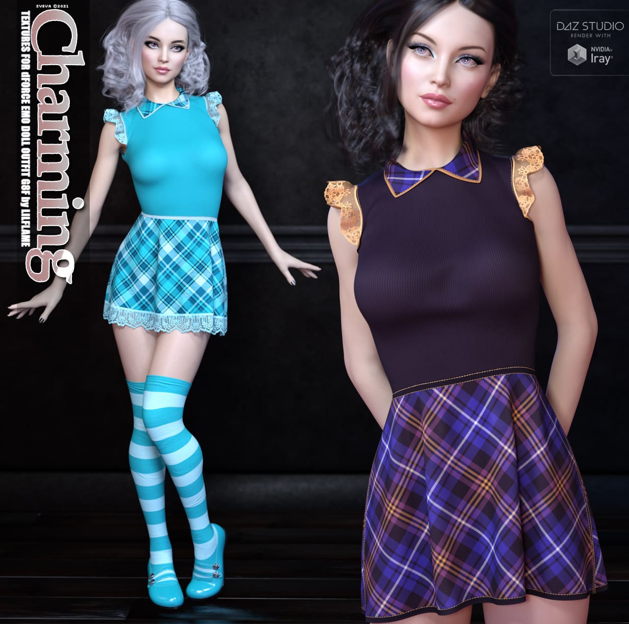 Charming Textures for dForce Emo Doll Outfit G8F_DAZ3D下载站