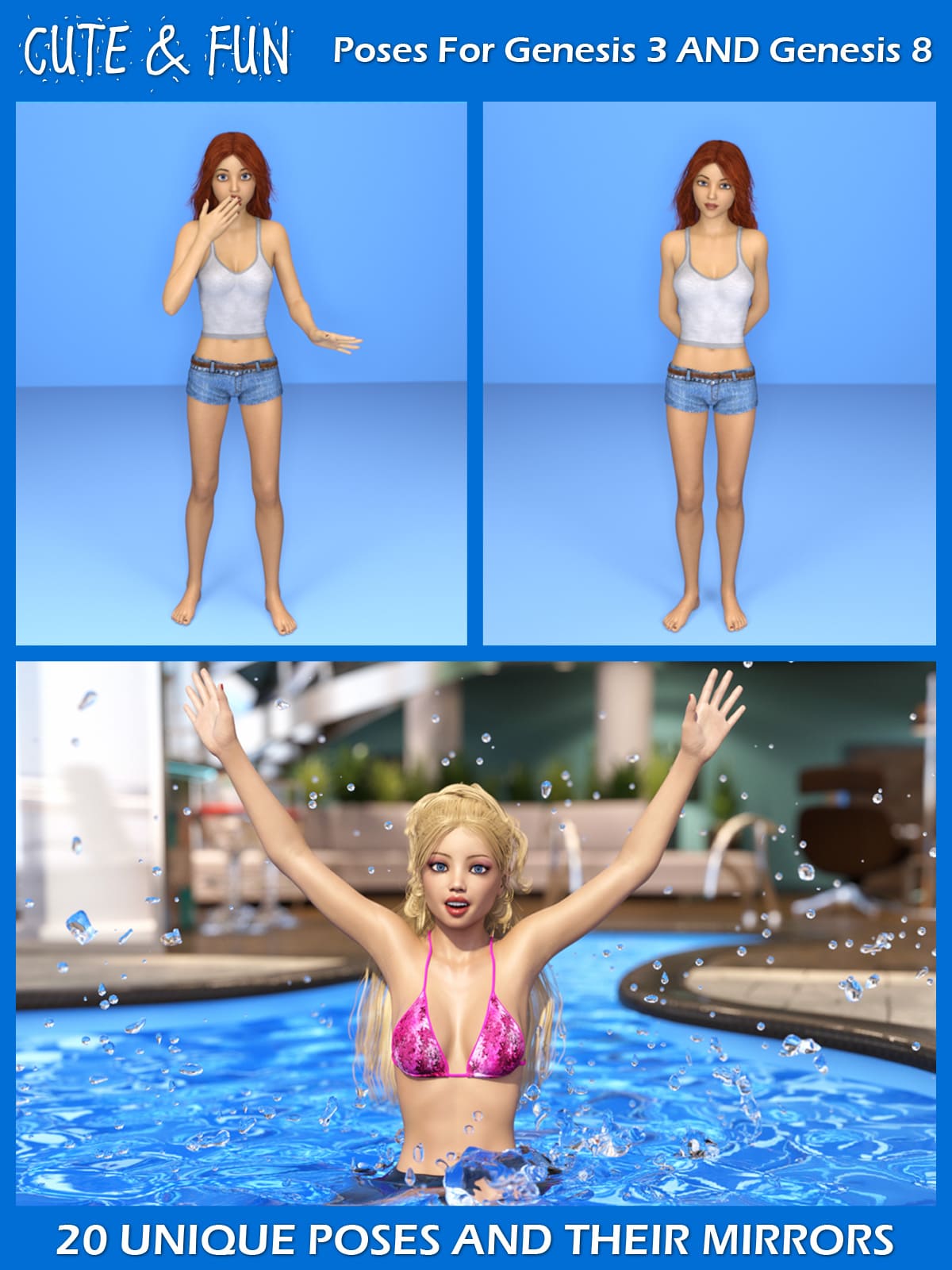 Cute & Fun Poses for G3F and G8F_DAZ3D下载站