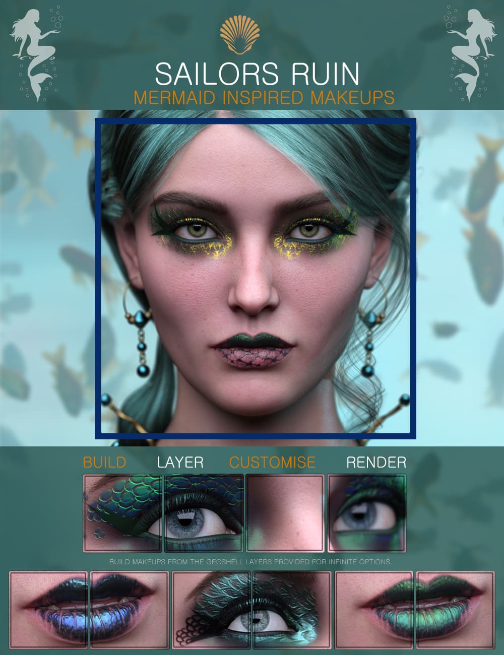 Sailors Ruin Mermaid-Inspired Geoshell Makeup for Genesis 3 and 8 Female_DAZ3DDL