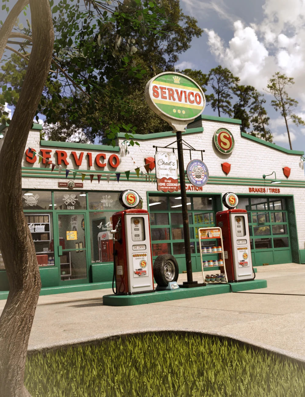Servico Vintage Gas Station_DAZ3D下载站