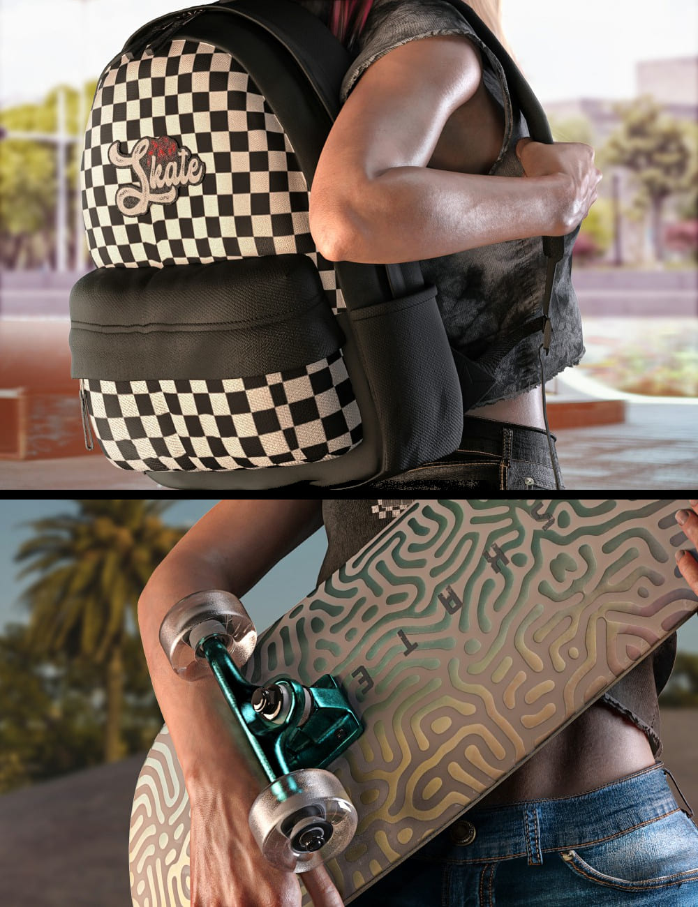AJC Pro Skate Poses and Props for Genesis 8 and 8.1 Females_DAZ3D下载站