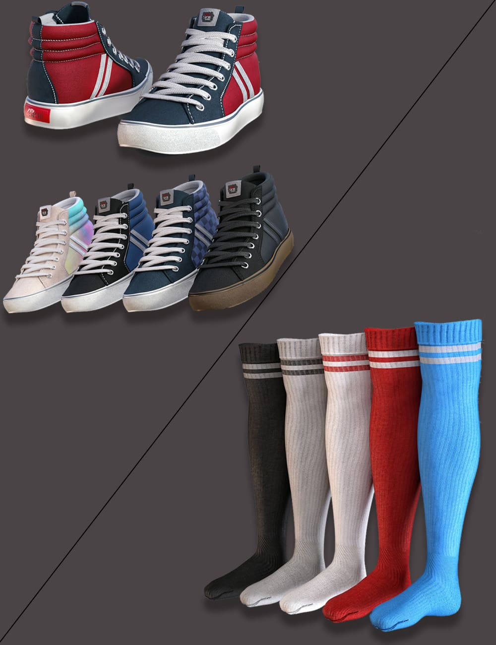 AJC Pro Skate Sneakers and Socks for Genesis 8 and 8.1 Females_DAZ3D下载站