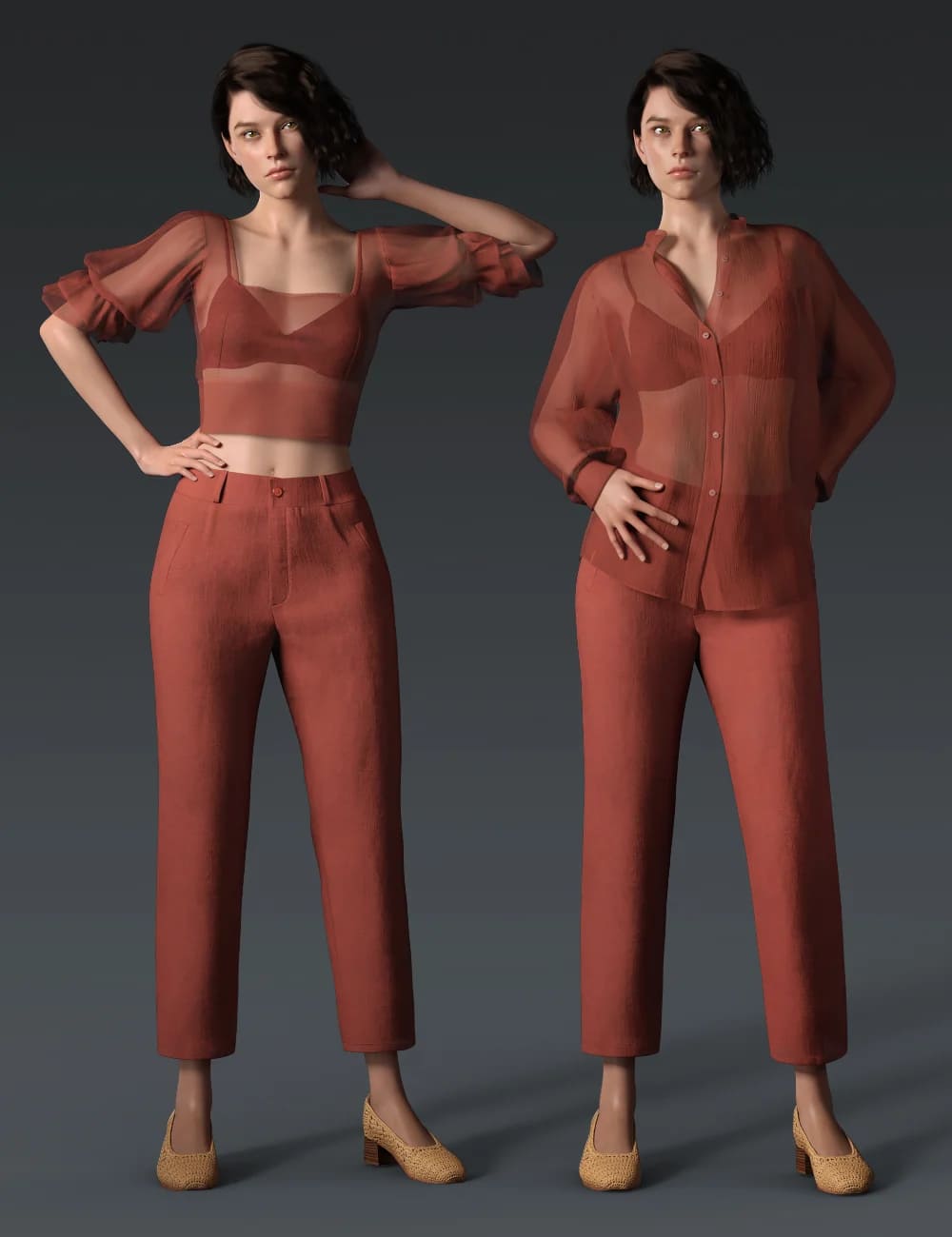 dForce Crisp Linen Outfit for Genesis 8 and 8.1 Females_DAZ3D下载站