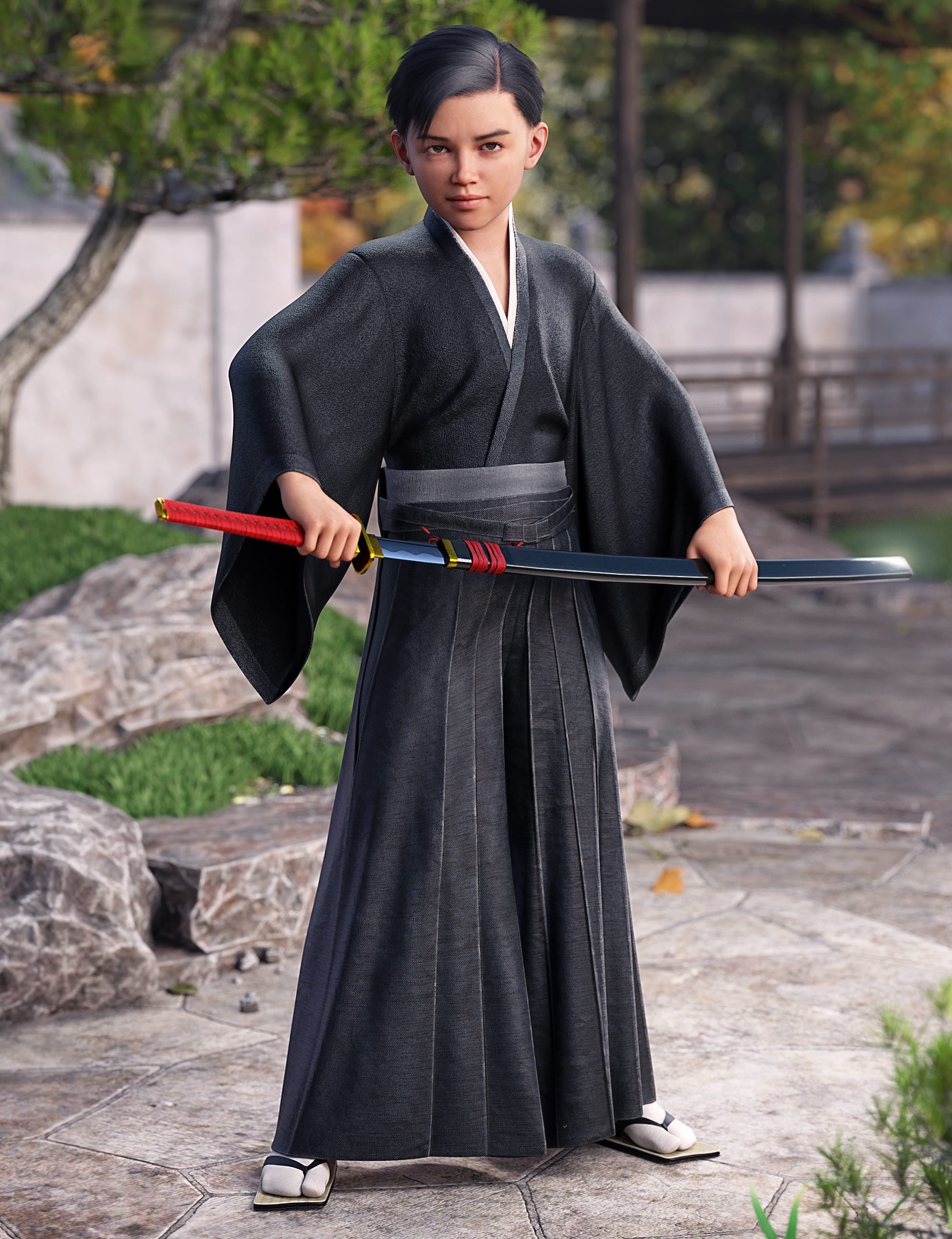 dForce Hakama and Kimono Outfit for Genesis 8.1 Male_DAZ3D下载站
