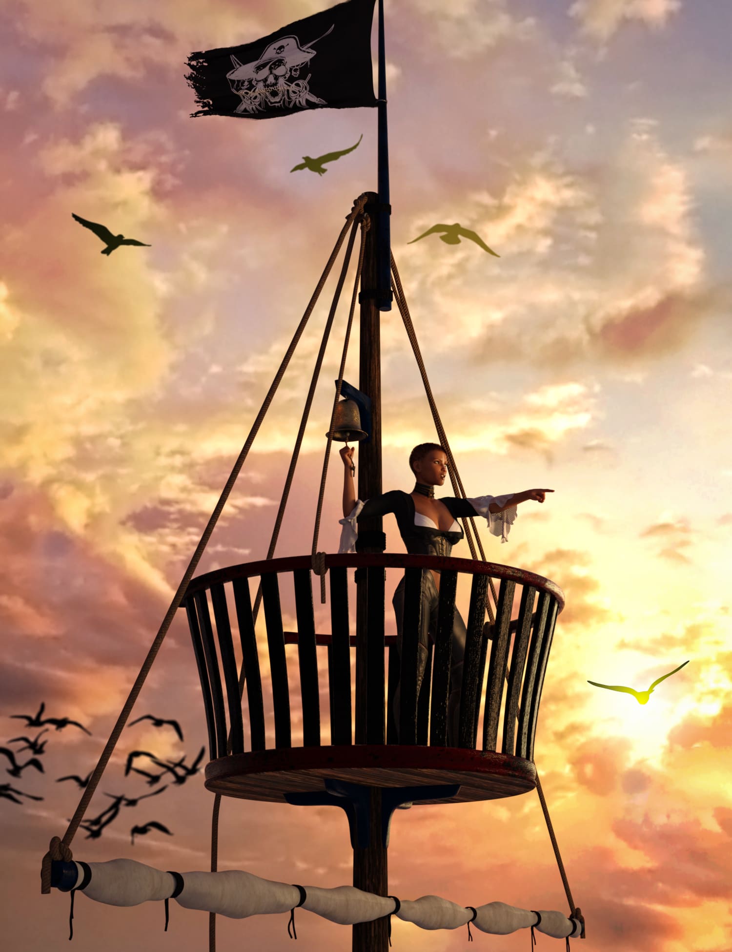 Swashbuckler Poses Props and Crows Nest for Genesis 8_DAZ3D下载站