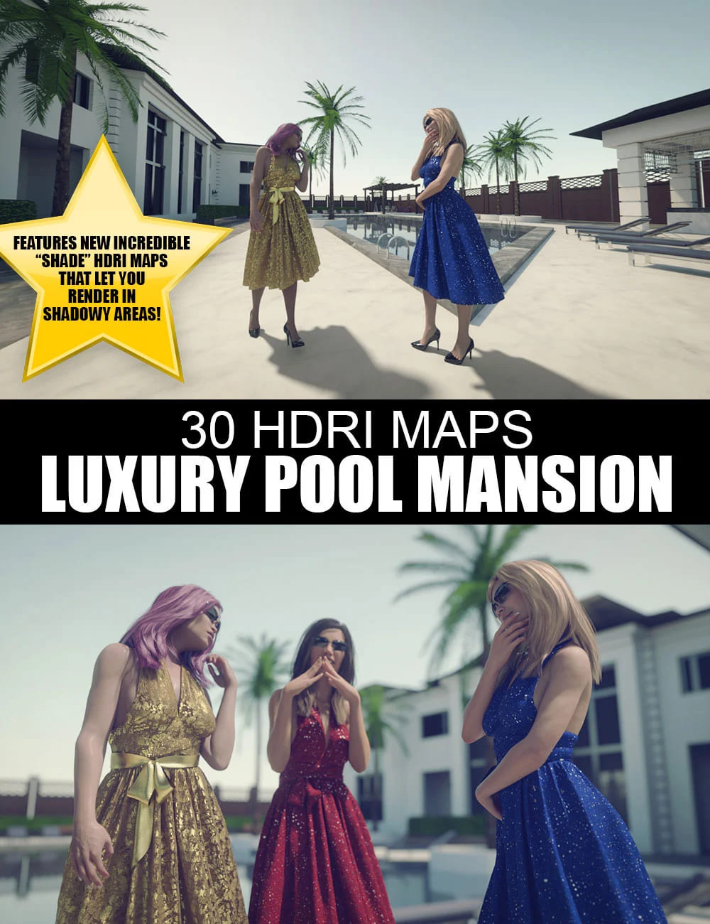 30 HDRIs – Luxury Pool Mansion Day_DAZ3D下载站