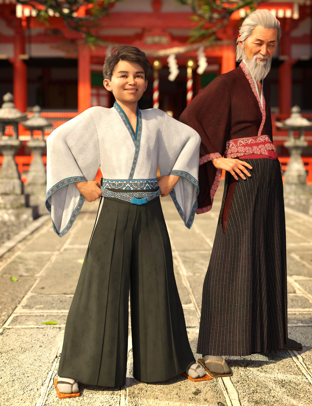 dForce Hakama and Kimono Outfit Textures_DAZ3D下载站
