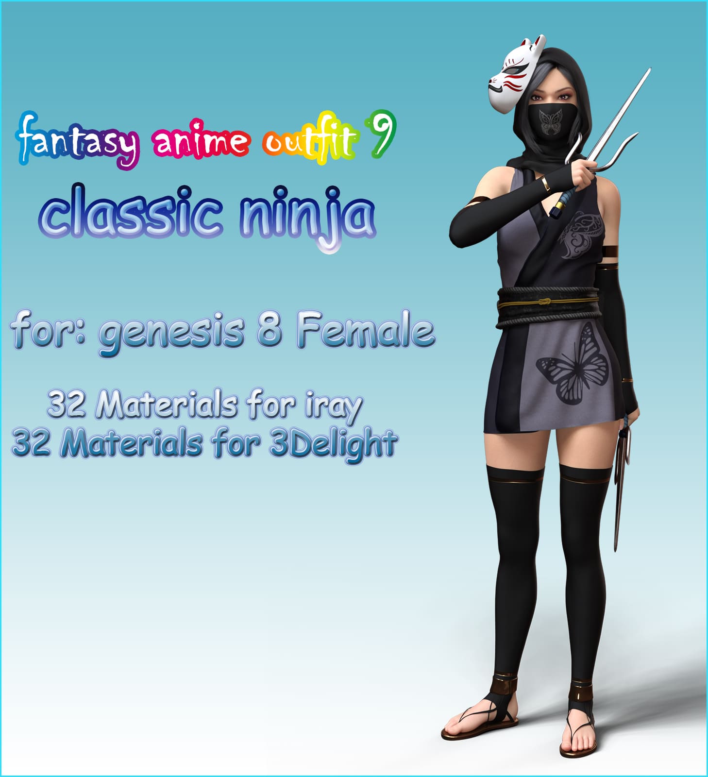fantasy anime outfit 9 _ classic ninja for G8F_DAZ3DDL