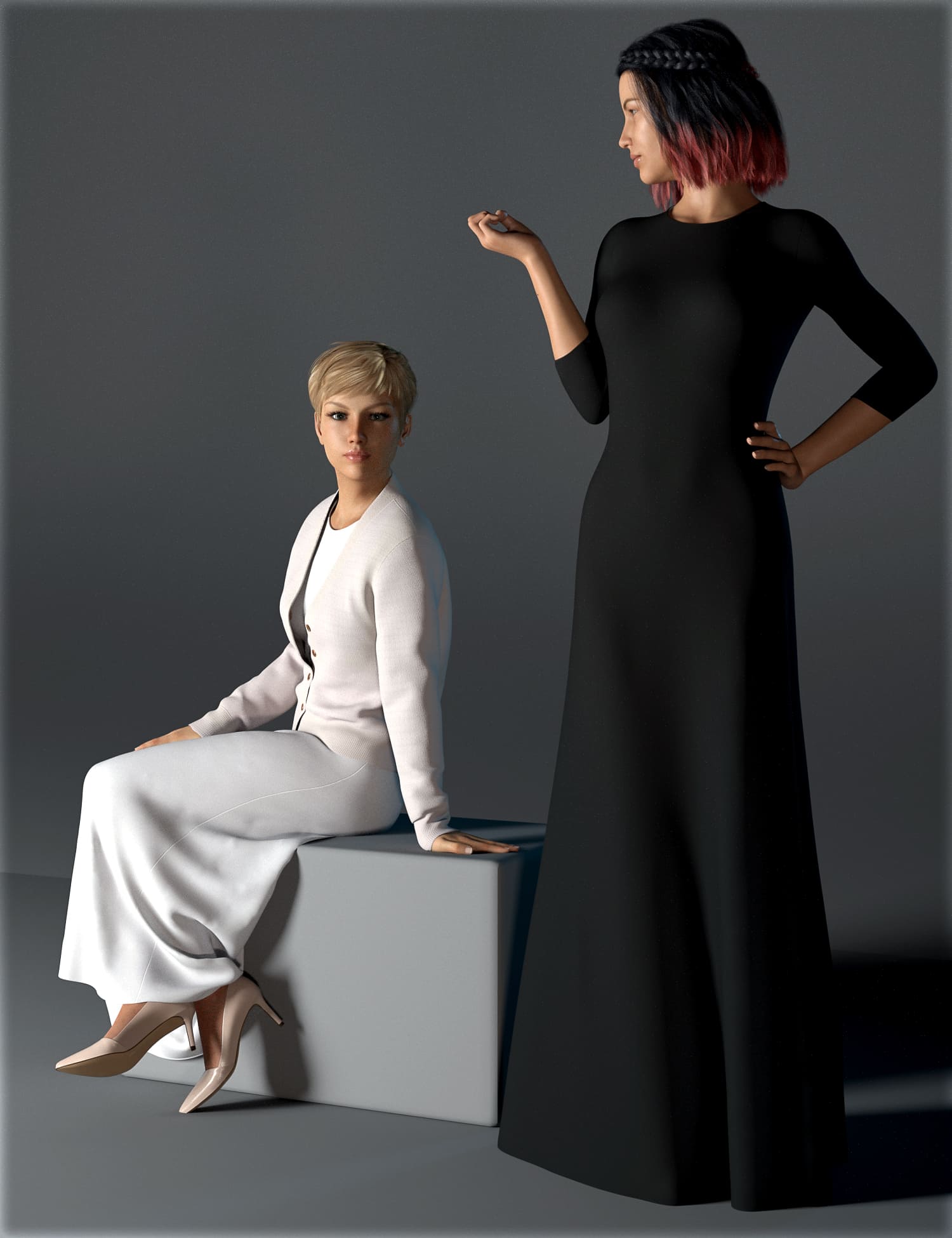 H&C dForce Simple Long Dress Outfit for Genesis 8 Female(s)_DAZ3D下载站