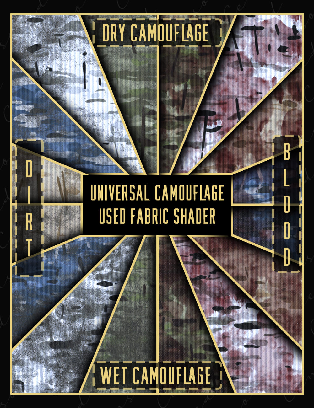 Universal Camouflage Wet and Dry Used Fabric Shaders_DAZ3DDL