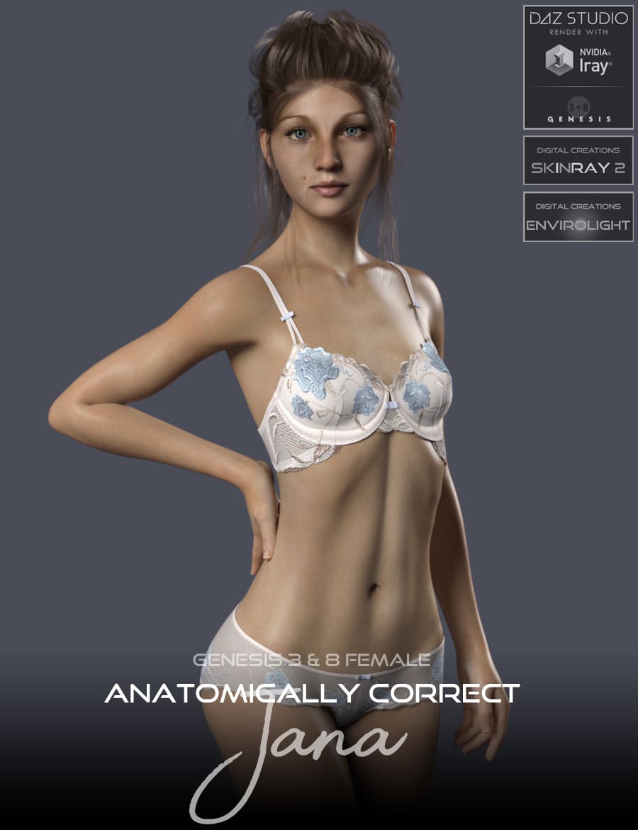 Anatomically Correct: Jana for Genesis 3 and Genesis 8 Female_DAZ3D下载站