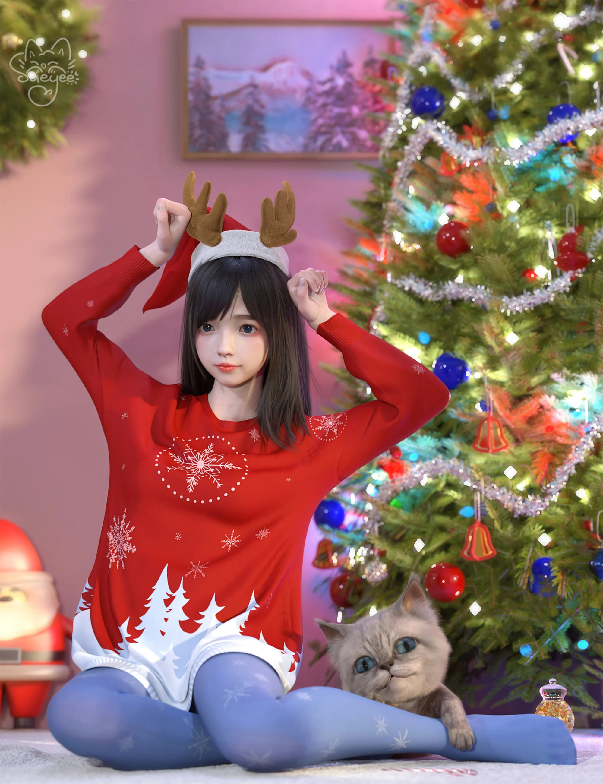 dForce SU Cute Christmas Suit for Genesis 8 and 8.1 Females_DAZ3D下载站