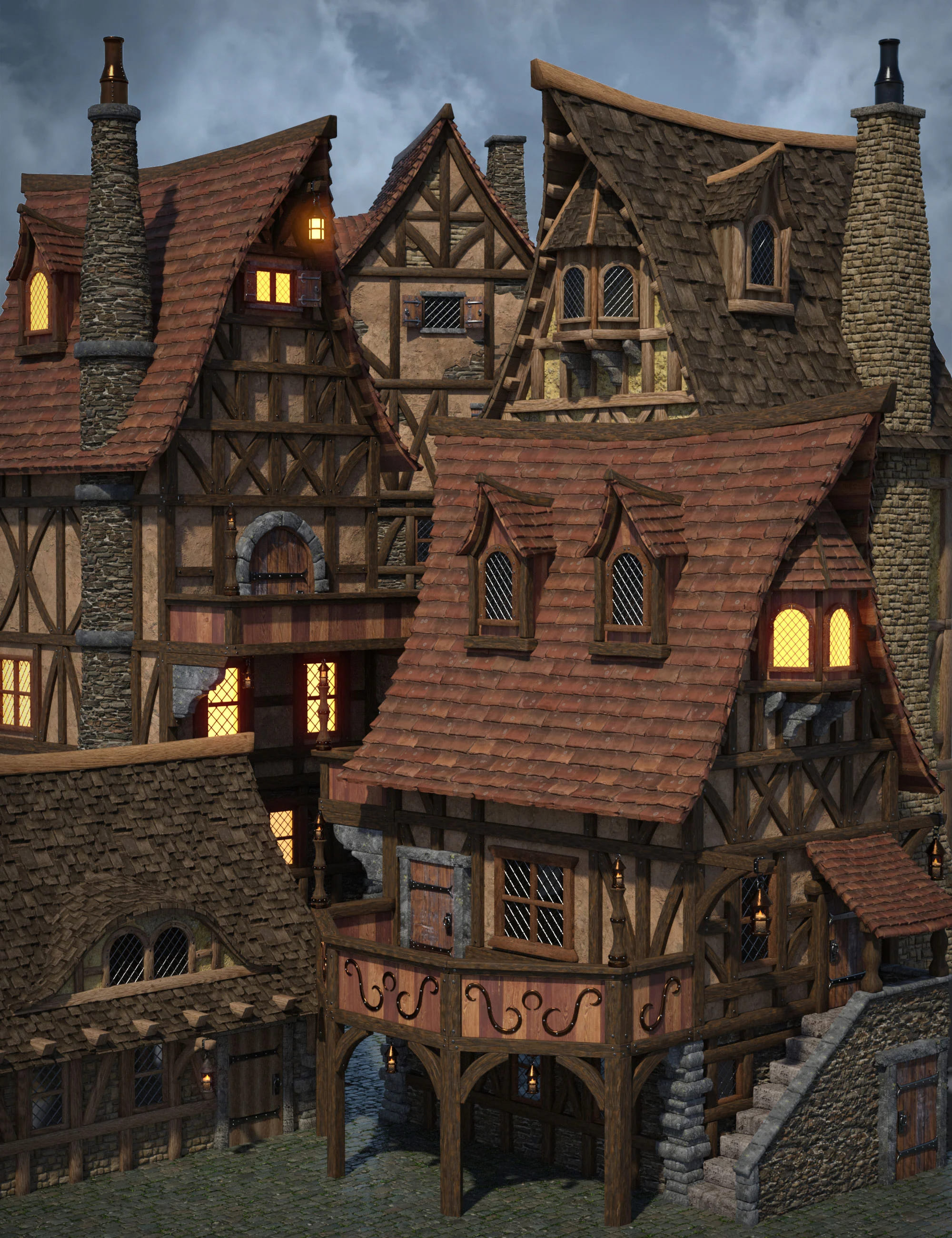 Medieval Village Houses Construction Set_DAZ3D下载站