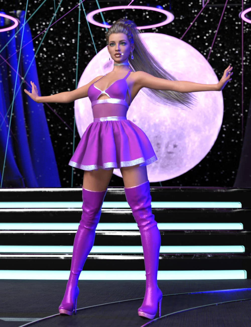 dForce Diva Singer Outfit for Genesis 8 and 8.1 Females_DAZ3D下载站
