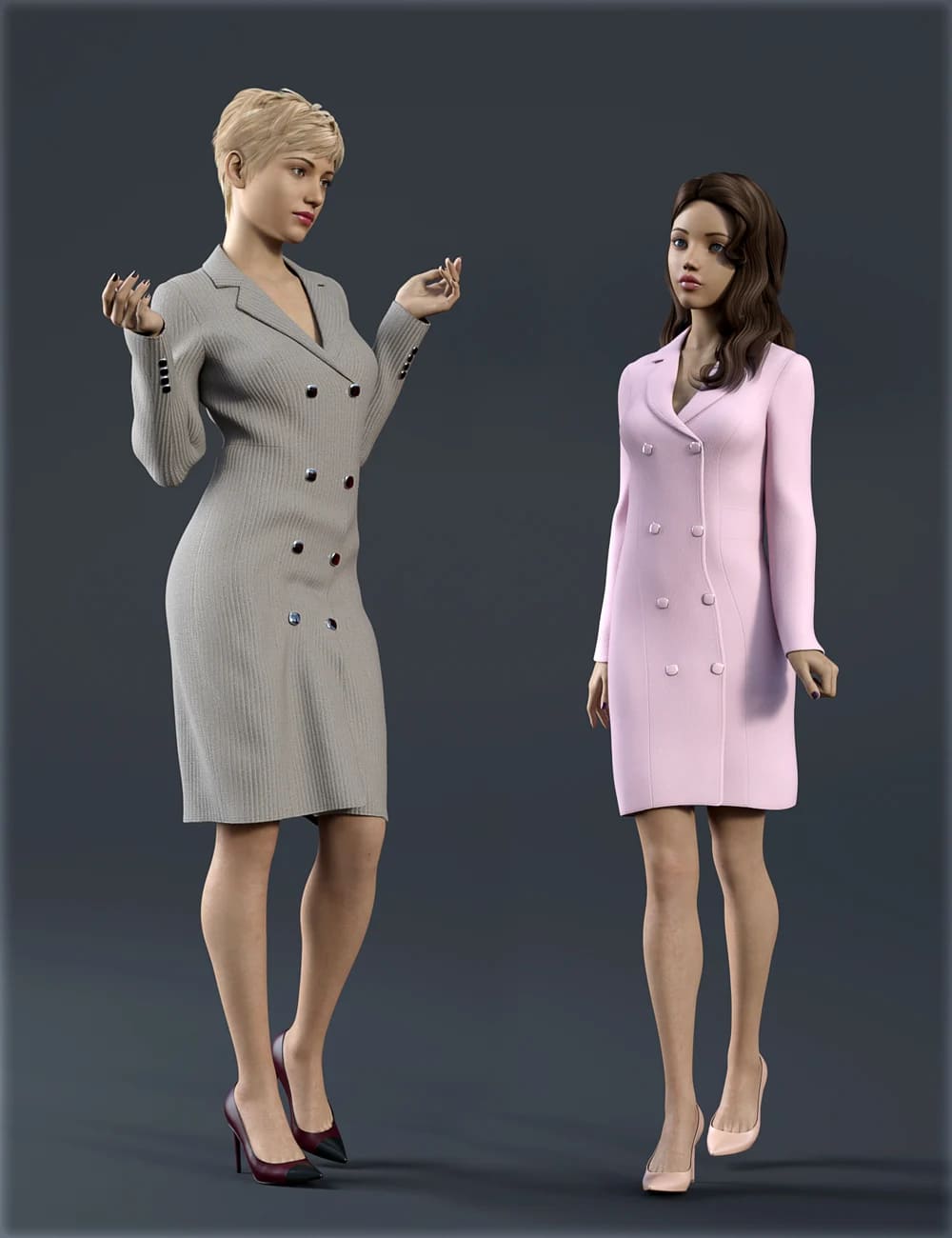 dForce H&C Double Button Dress for Genesis 8 Female(s)_DAZ3D下载站