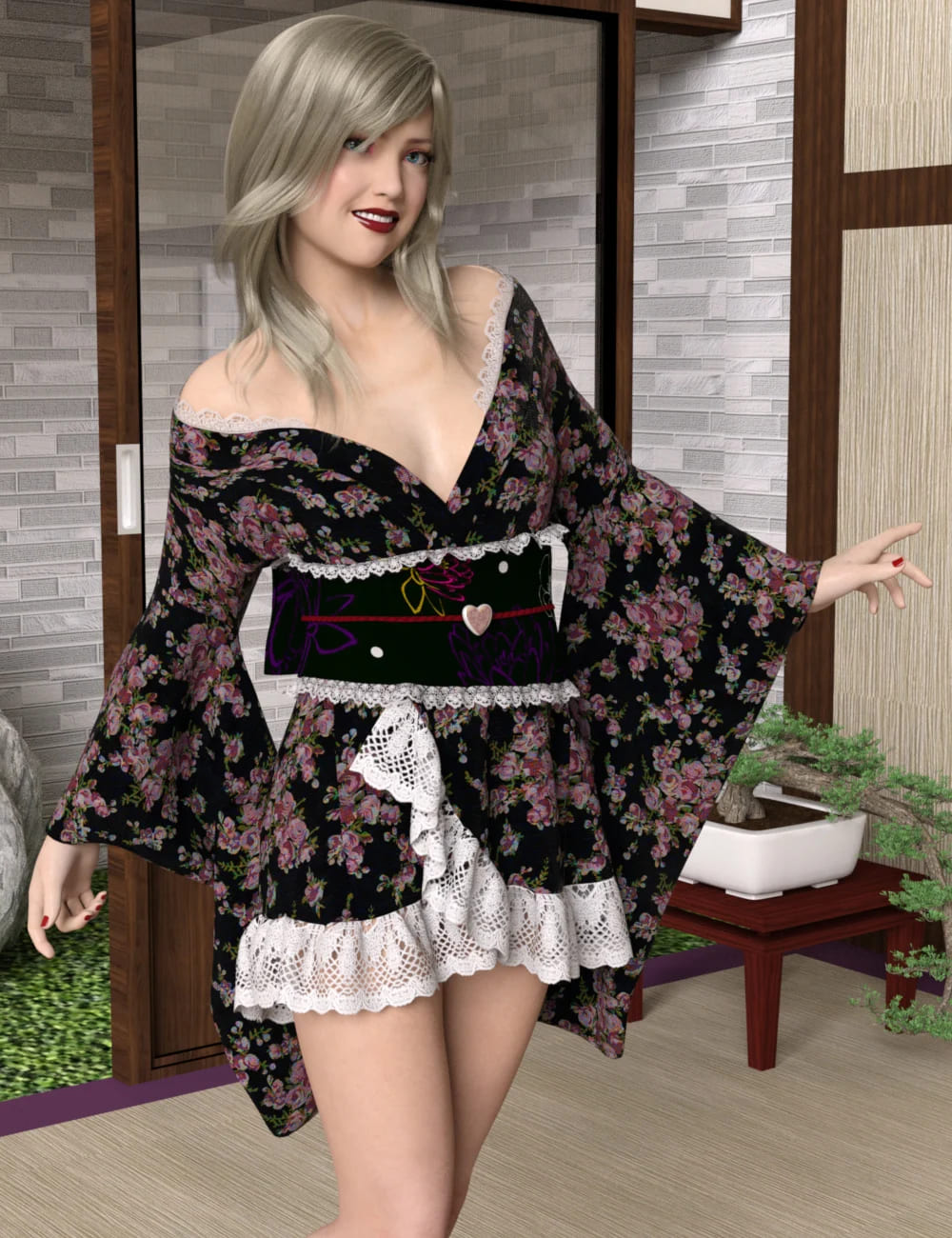 dForce Pretty Kimono for Genesis 8 Females_DAZ3D下载站
