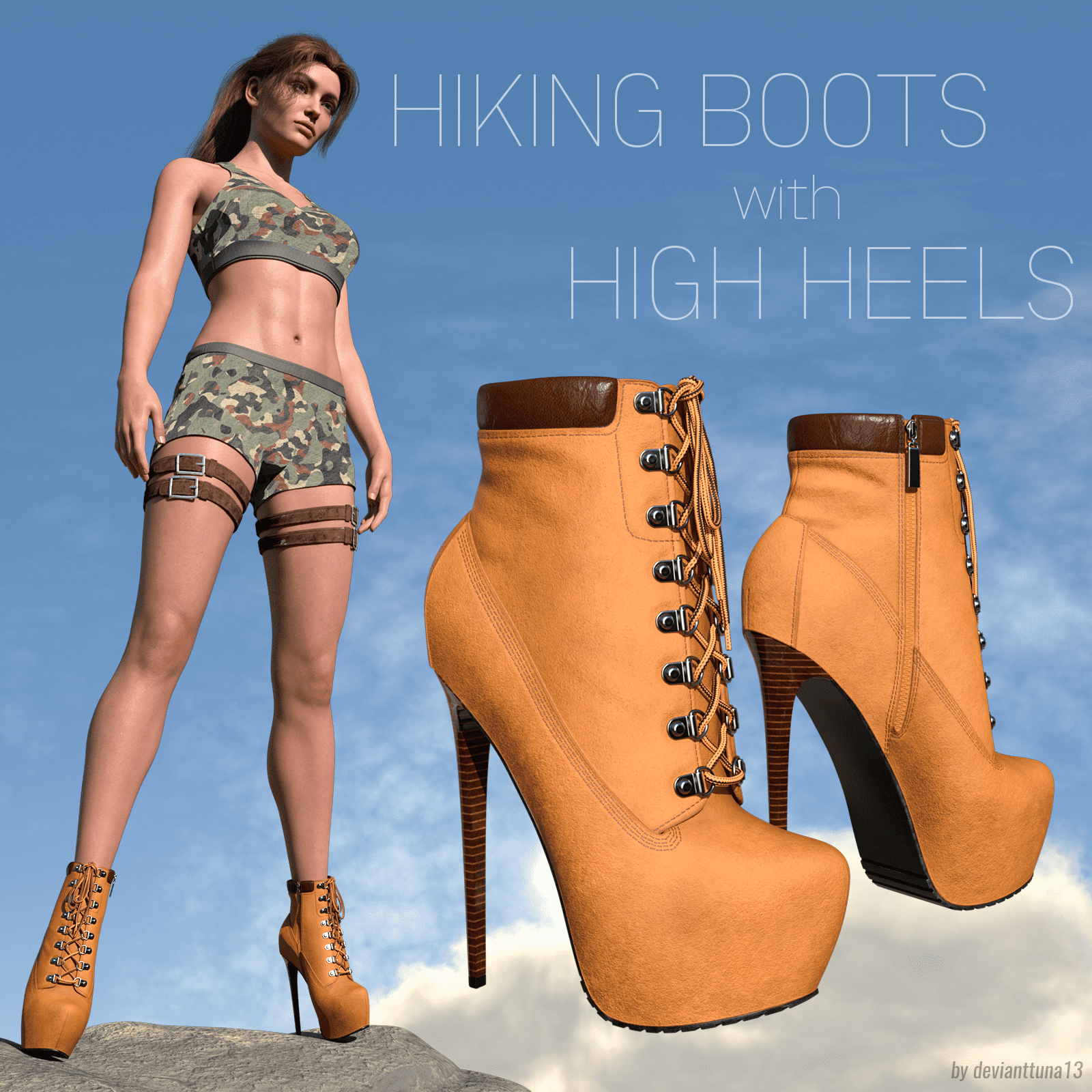Hiking Boots with High Heels for G8F and G8.1F_DAZ3D下载站