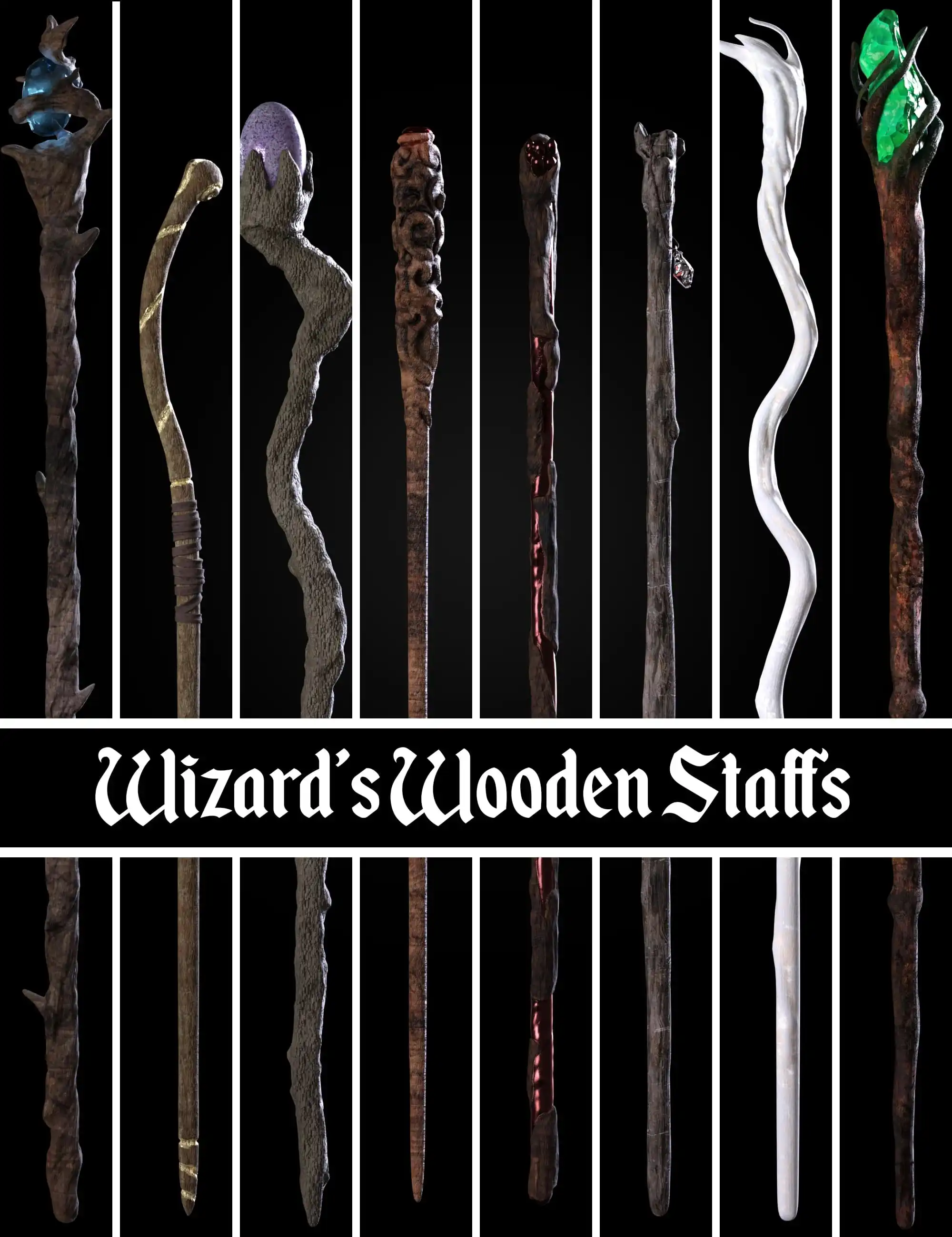 BW Wizard Wooden Staffs Set for Genesis 8.1_DAZ3DDL