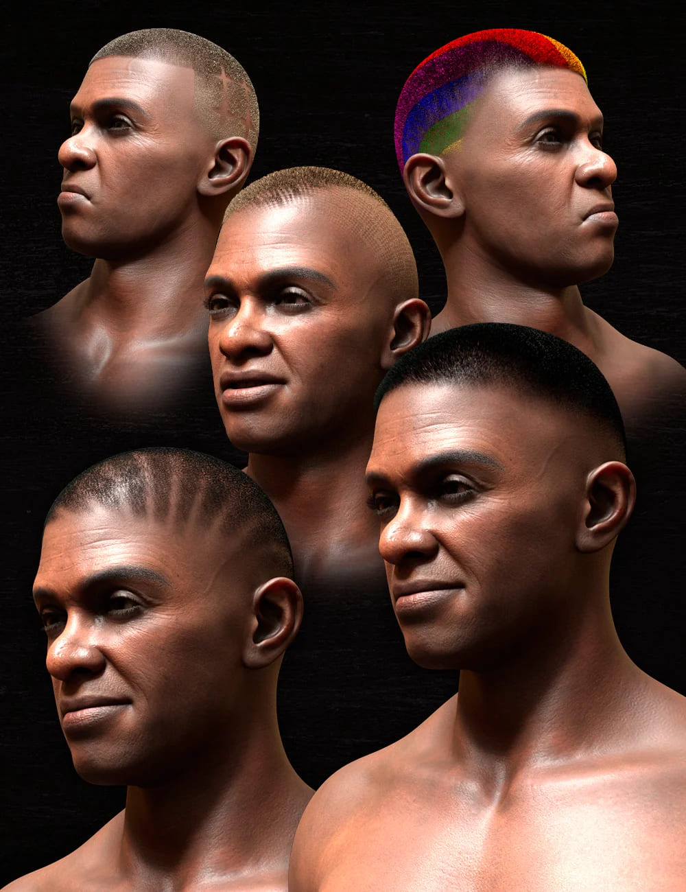 Pattern Shaved Head Hair for Genesis 8 Males_DAZ3D下载站