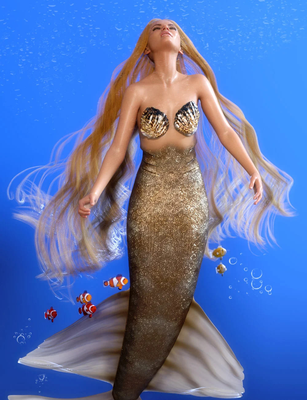 PhilW’s Mermaid Hair for Genesis 8 and 8.1 Females_DAZ3D下载站