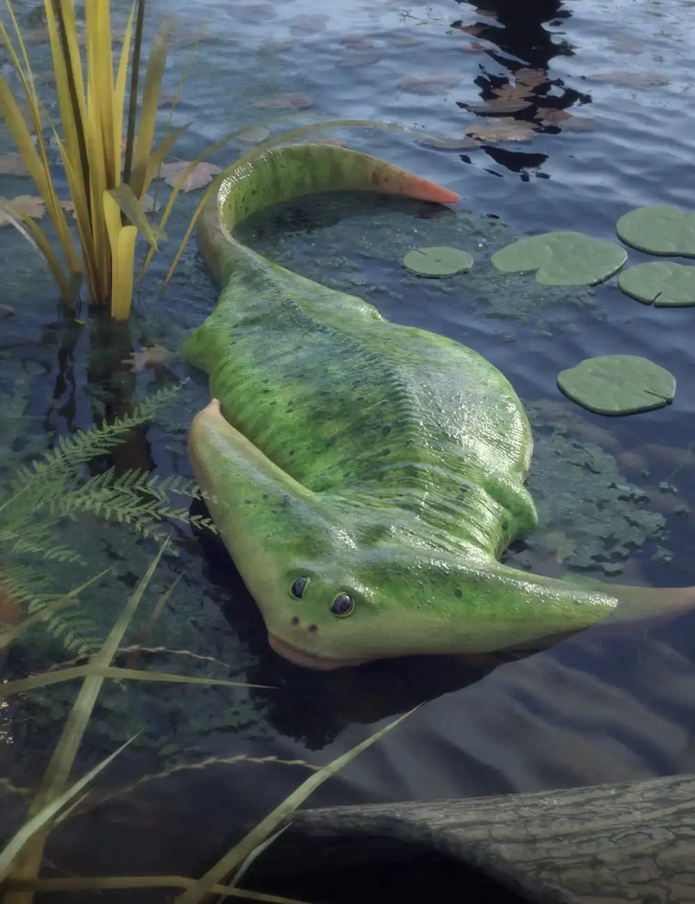 Prehistoric Amphibian Diplocaulus and Dragonfly Prey_DAZ3DDL