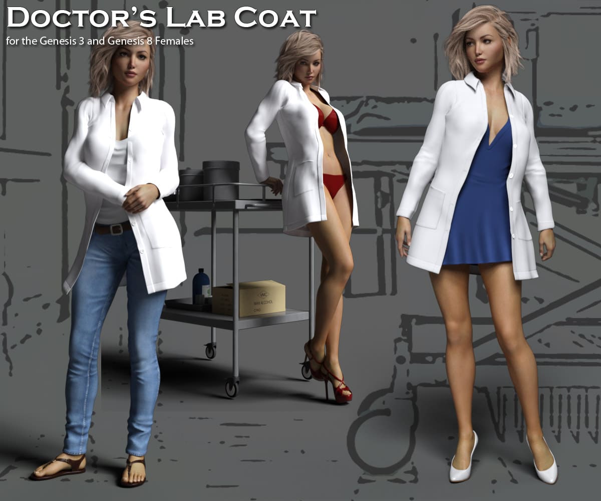 Doctor’s Lab Coat for Gen 3 & Gen 8 Females_DAZ3D下载站