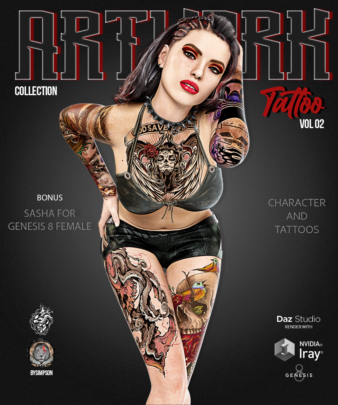 Artwork Tattoo Collection Vol 02 and Sasha for Genesis 8 Female_DAZ3D下载站