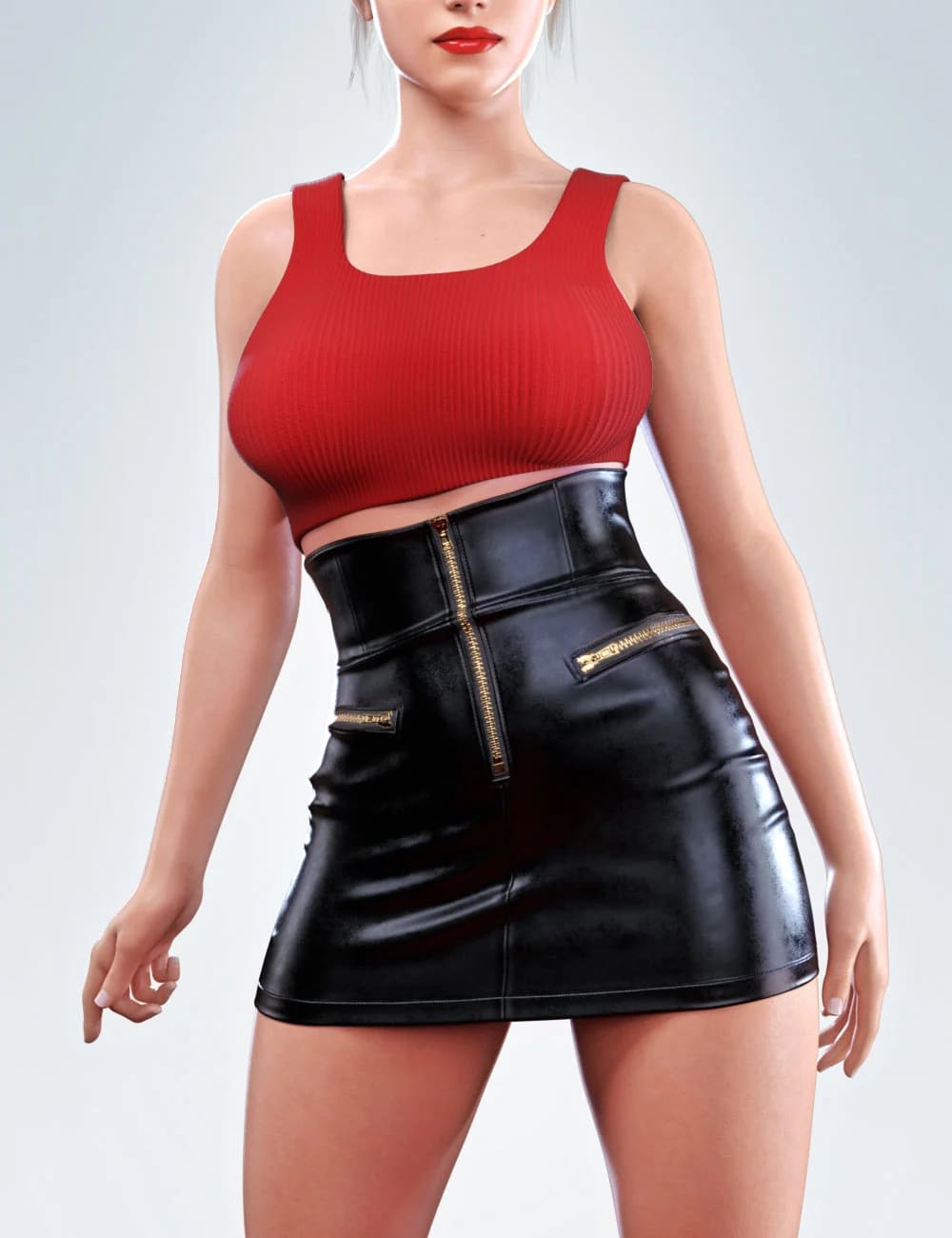 dForce COG Crop Top With Leather Skirt for Genesis 8 and 8.1 Females_DAZ3D下载站