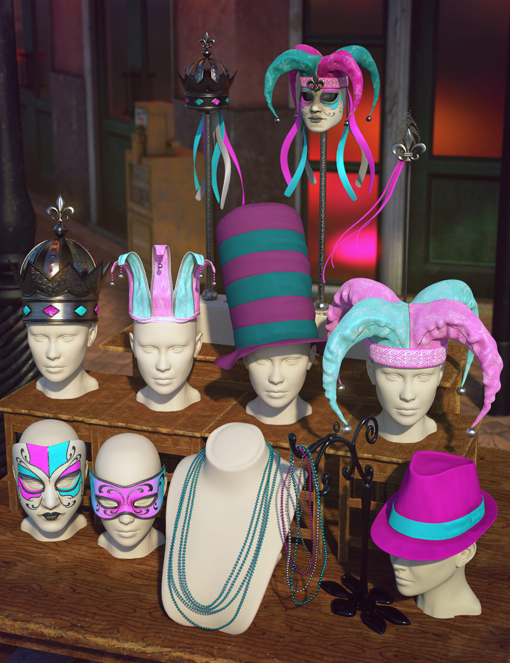 Fun Mardi Gras Mix and Match Accessories for Genesis 8 and 8.1 Bundle_DAZ3DDL