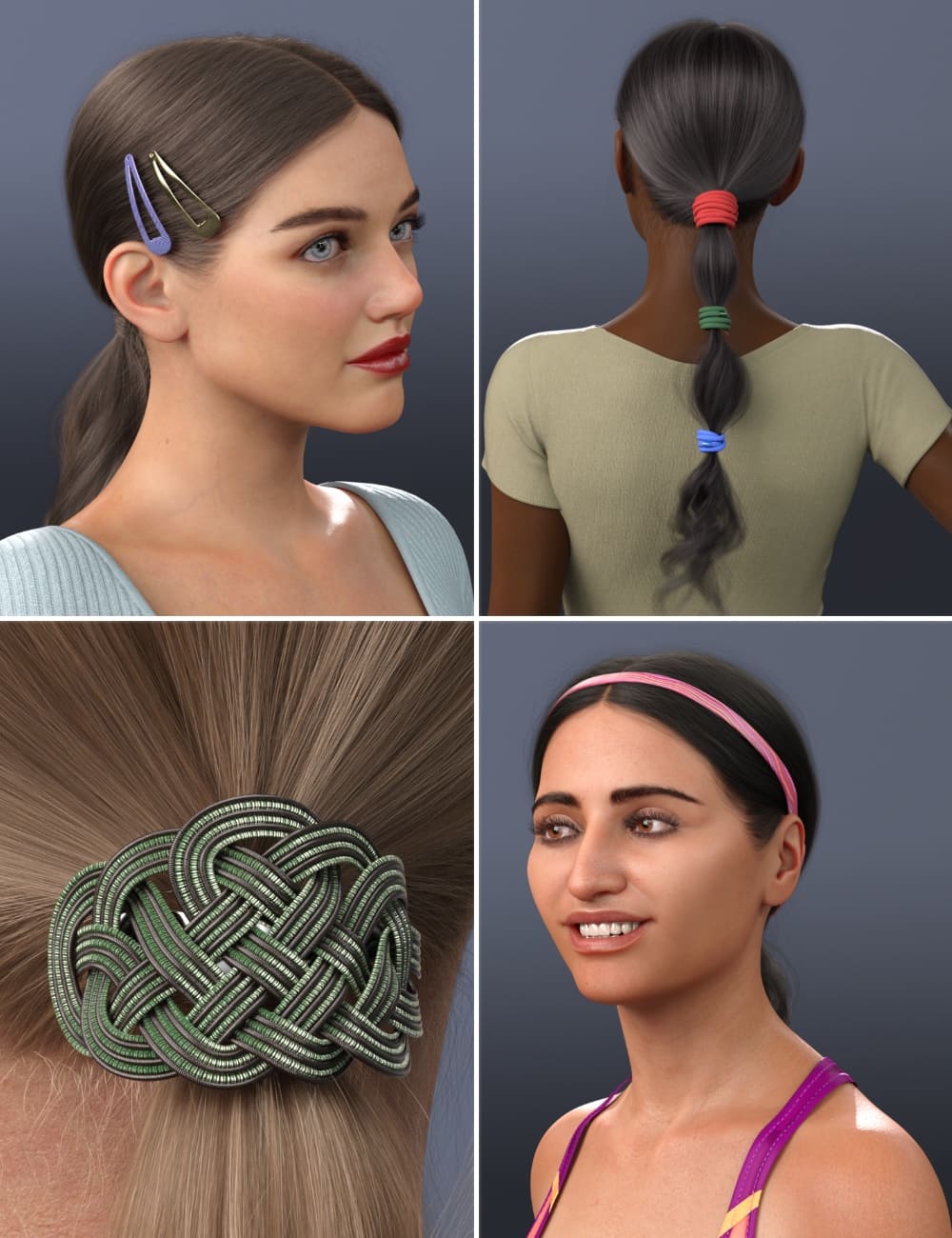 NG 3-in-1 Low Ponytail Hair Accessories – Set 1_DAZ3D下载站