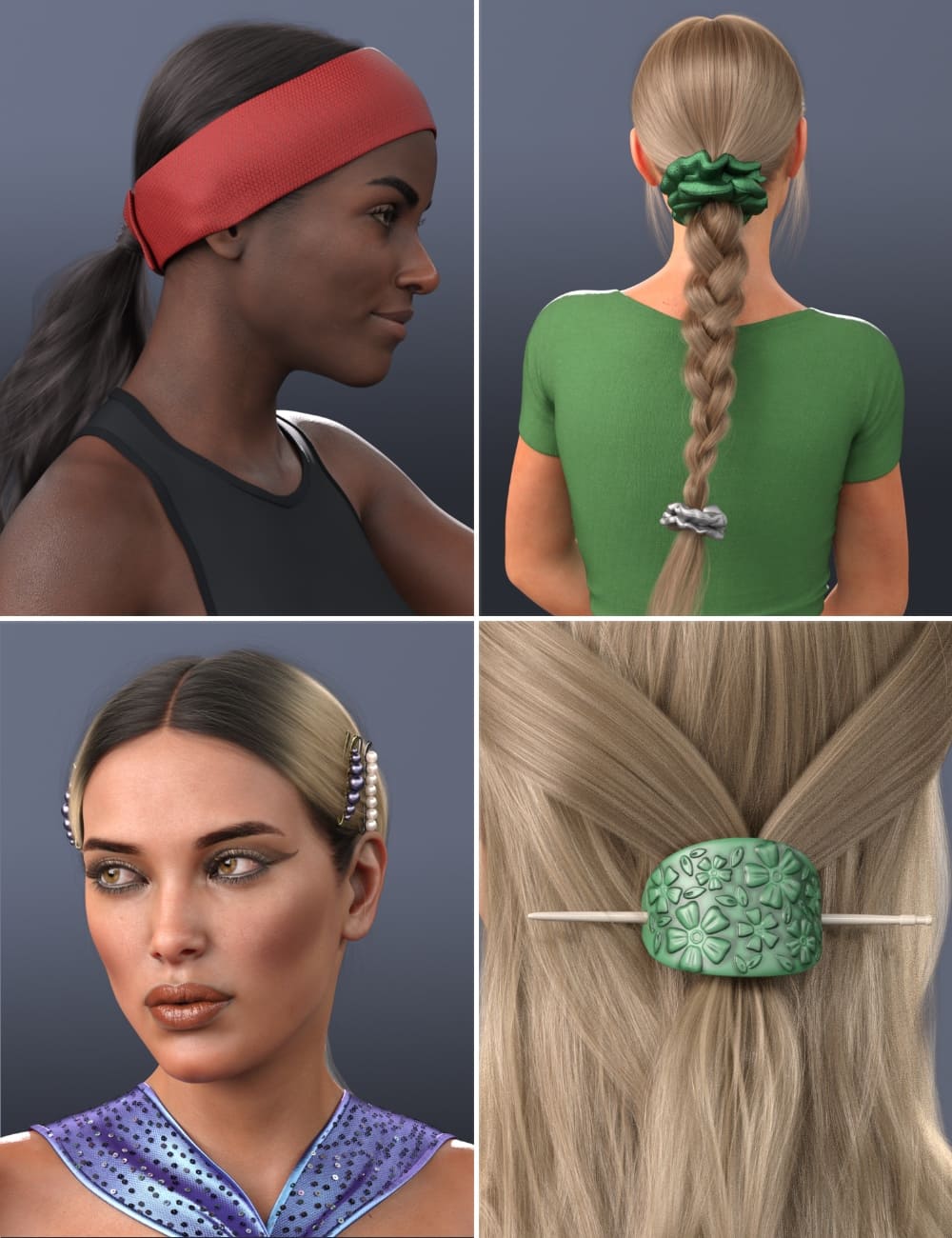 NG 3-in-1 Low Ponytail Hair Accessories – Set 2_DAZ3D下载站