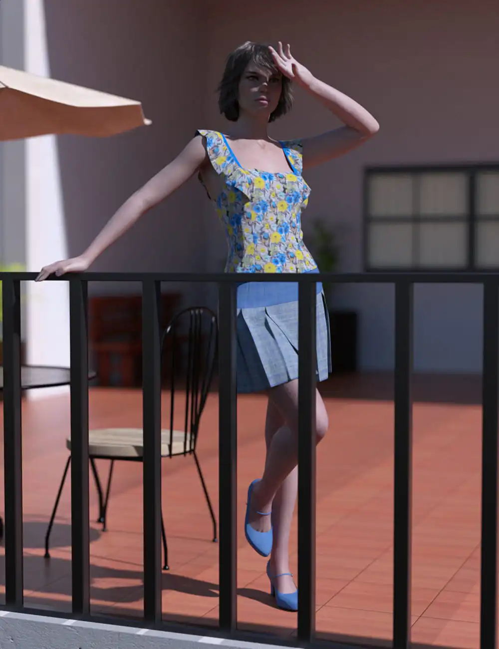 dForce Floral Pleated Skirt Outfit for Genesis 8 Female(s)_DAZ3D下载站