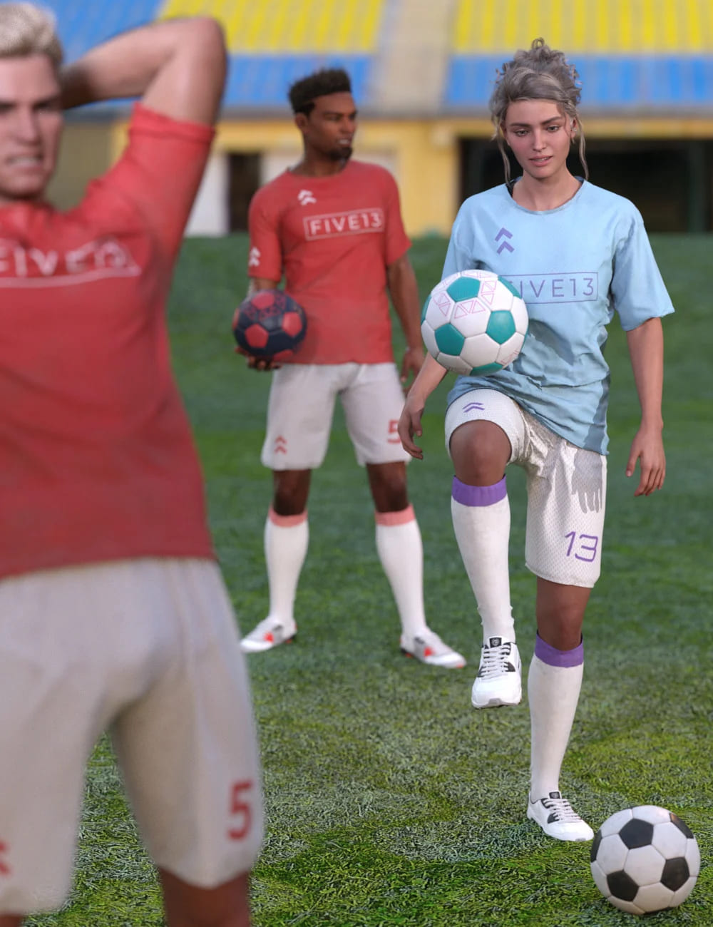 Kickabout Soccer Ball and Poses for Genesis 8 and 8.1 Male and Female_DAZ3DDL
