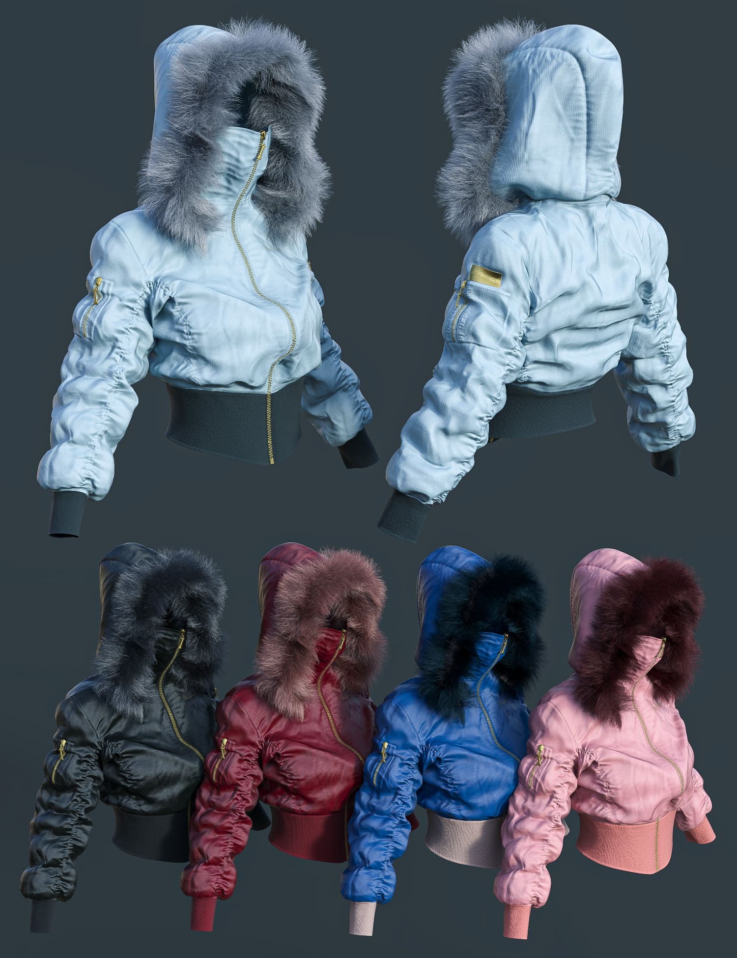 Puffer Coat with dForce Fur Trim for Genesis 8 and 8.1 Females_DAZ3D下载站