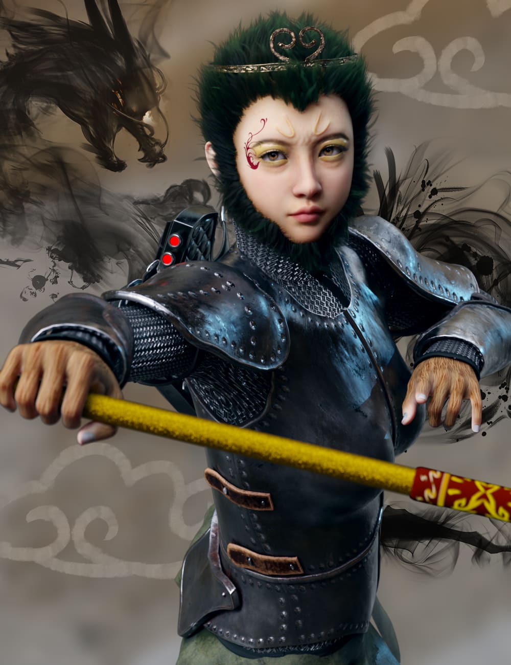 Vo Golden Cudgel and Monkey Boxing Poses for Genesis 8.1 Female_DAZ3D下载站