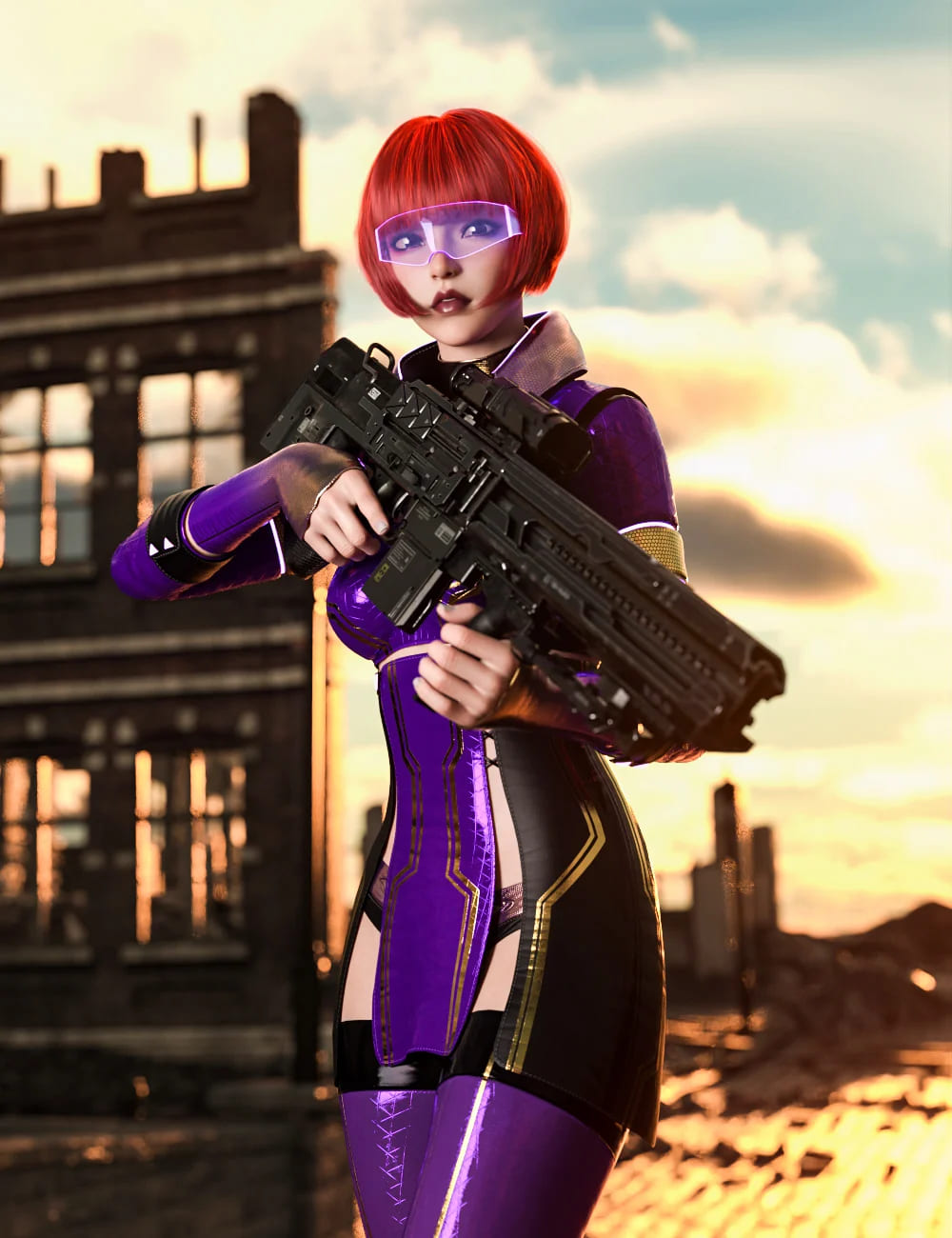 Cyberpunk Droid Sniper Rifle Poses for Genesis 8 and 8.1 Female_DAZ3D下载站
