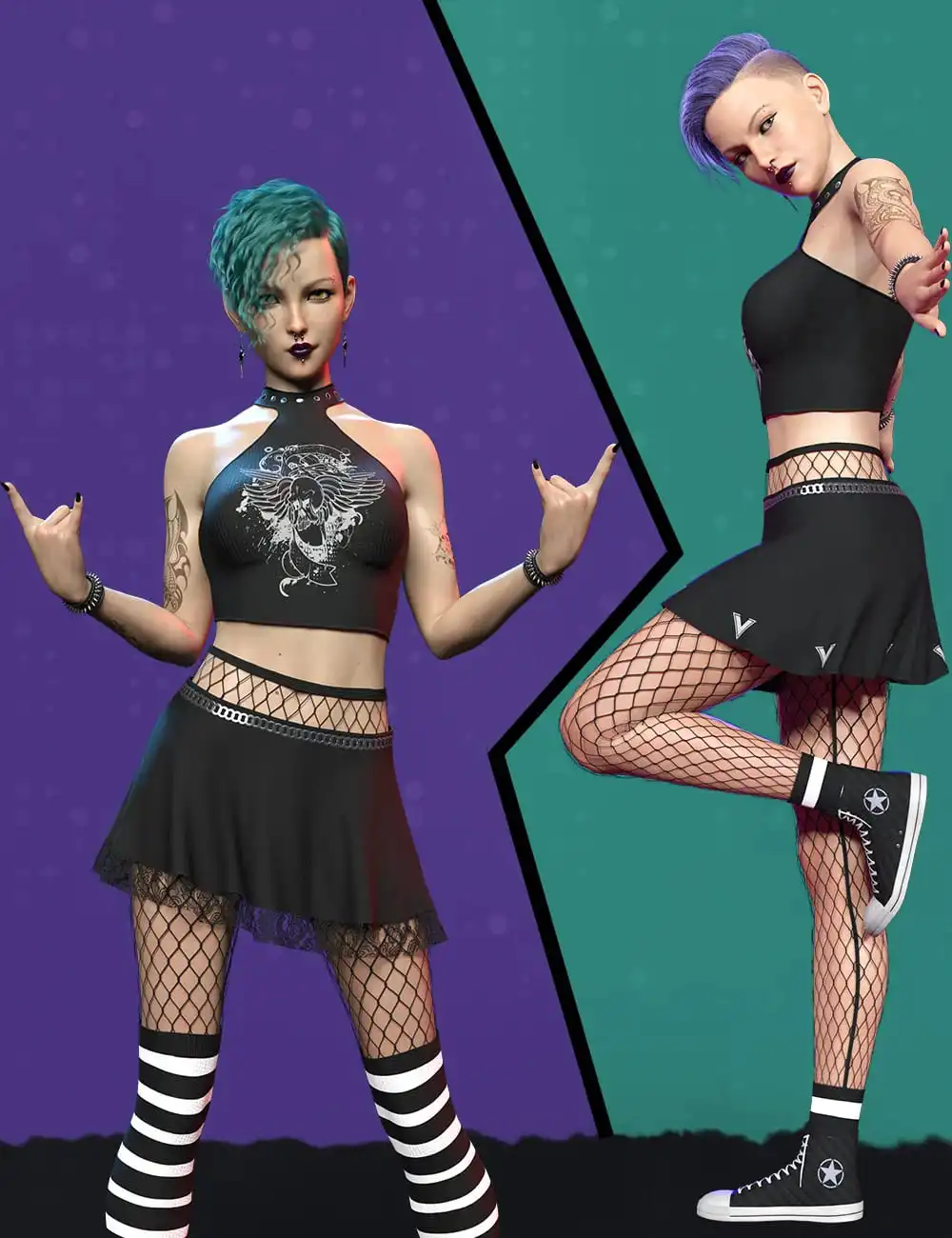 dForce Rock Queen Outfit Set for Genesis 8 and 8.1 Females_DAZ3D下载站