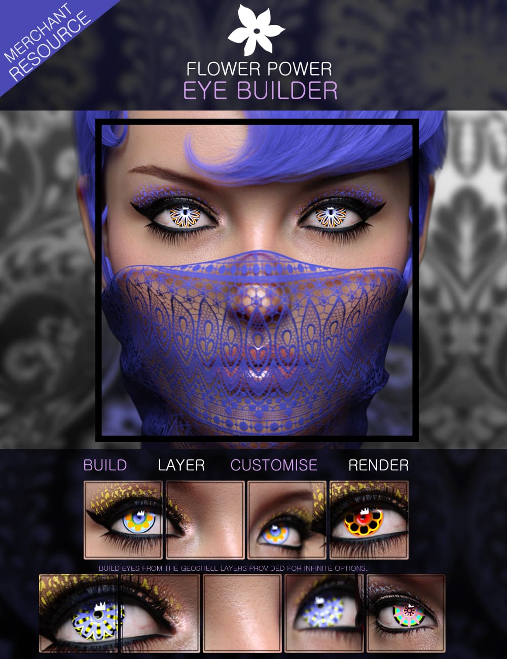 Flower Power Eye Builder Merchant Resource for Genesis 8.1 Females_DAZ3D下载站