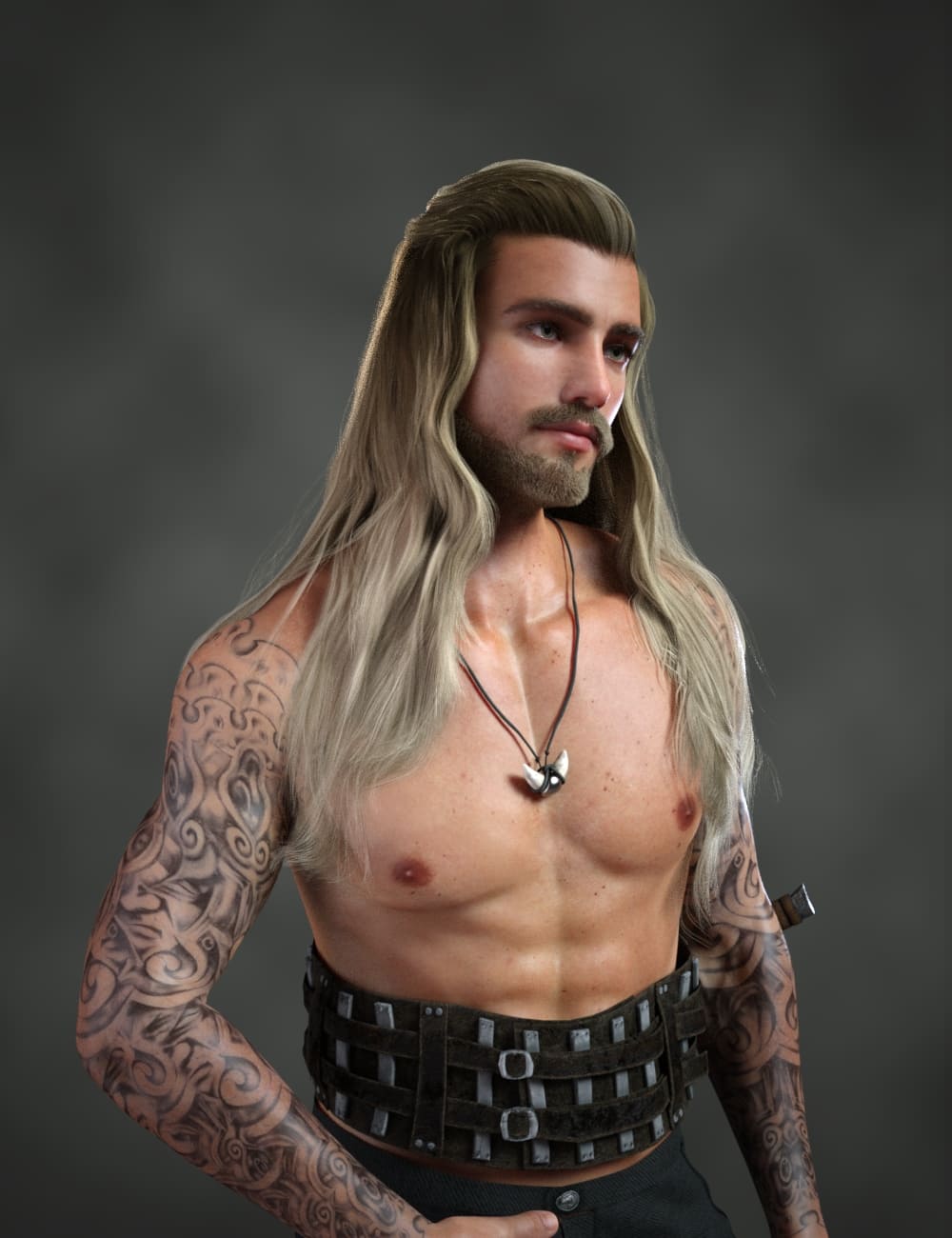 Antonio dForce Long Hair and Beard for Genesis 8 and 8.1 Male and Genesis 9_DAZ3D下载站