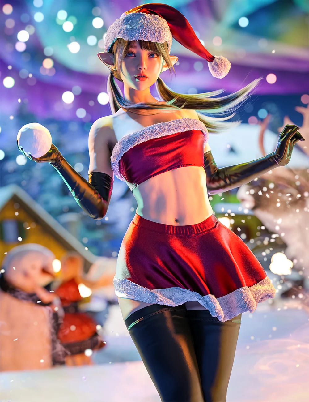 dForce Christmas Isabella Crop Top Outfit for Genesis 9 and Genesis 8 and 8.1 Females_DAZ3D下载站