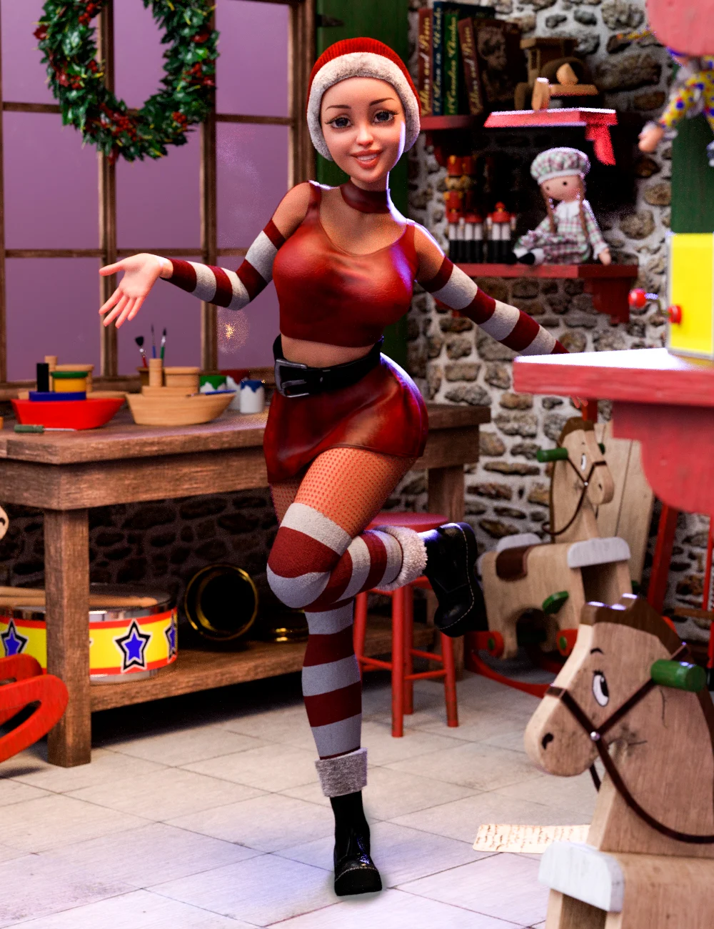 Santa’s Helper Outfit for Genesis 8 Females_DAZ3D下载站