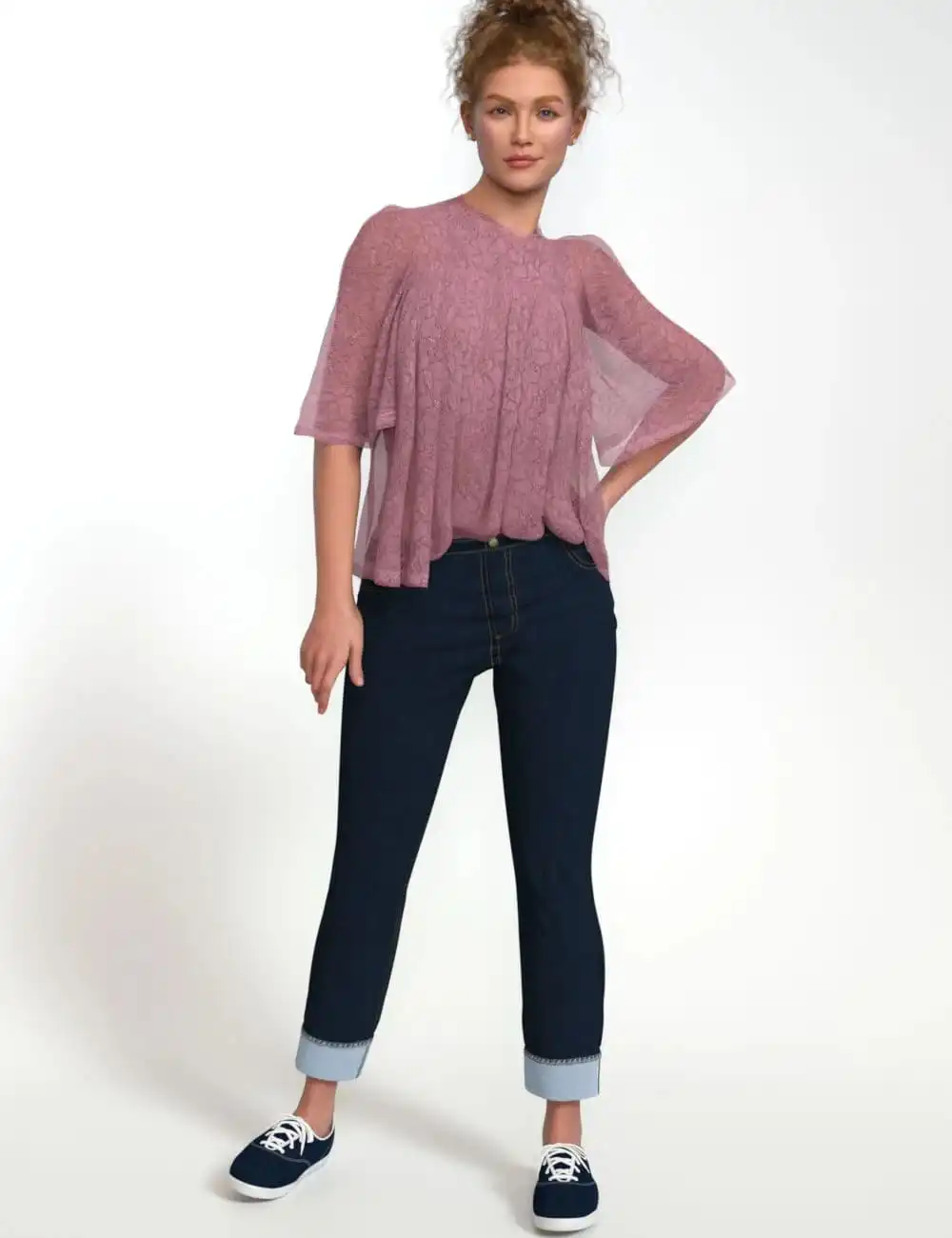 dForce Angie Cuffed Jeans Outfit for Genesis 9_DAZ3D下载站