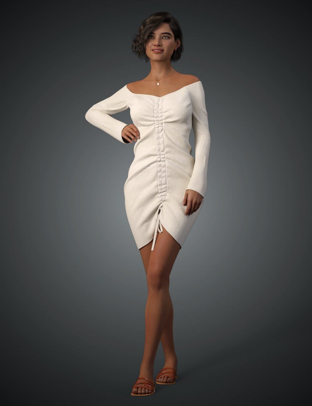 dForce Ruched Midi Outfit for Genesis 8 and 8.1 Females_DAZ3D下载站