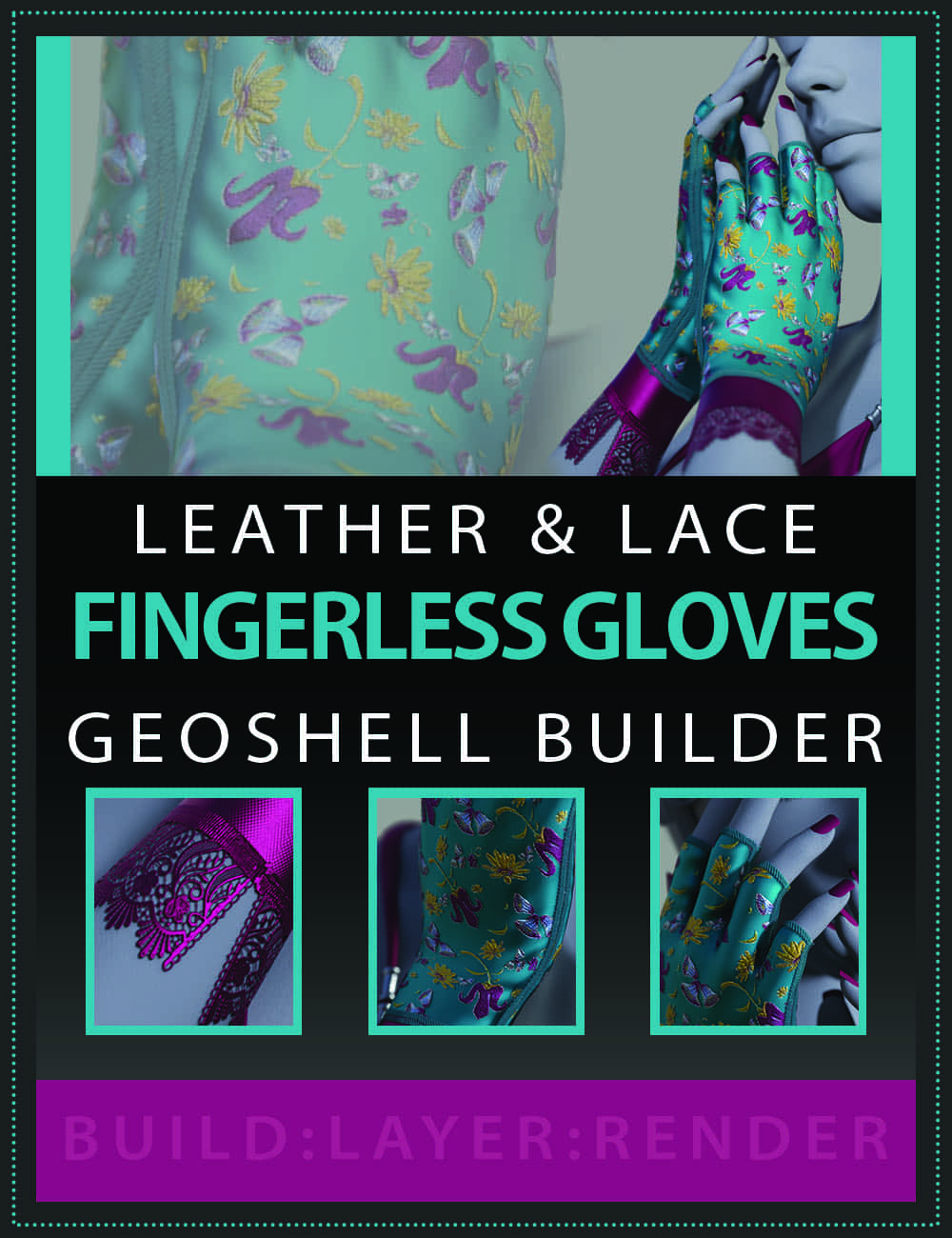 Leather and Lace Fingerless Glove Builder for Genesis 9_DAZ3D下载站