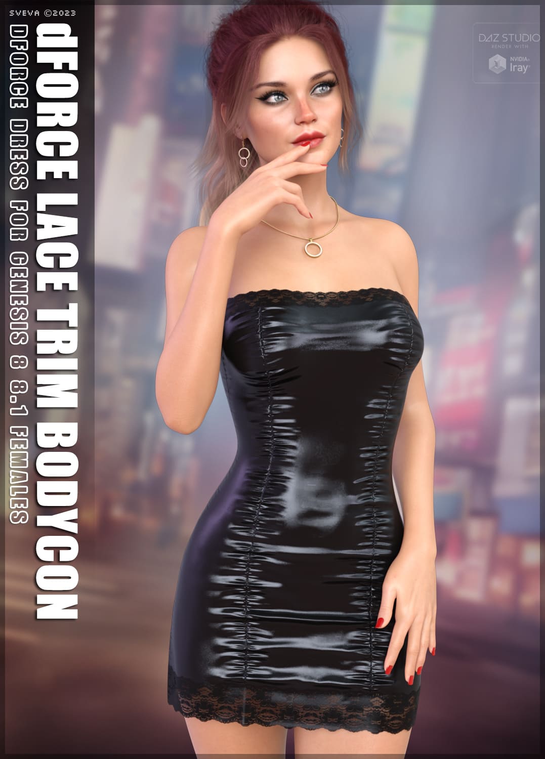dForce Lace Trim Bodycon Dress G8G8.1F_DAZ3D下载站